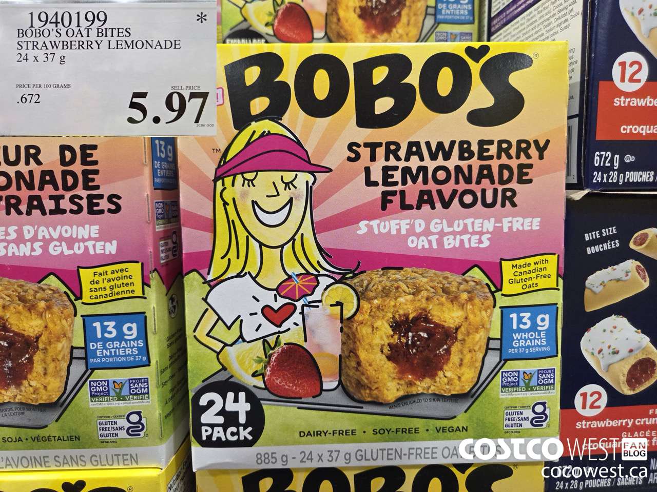 1940199 BOBO'S OAT BITES STRAWBERRY LEMONADE 24 X 37G $5.97