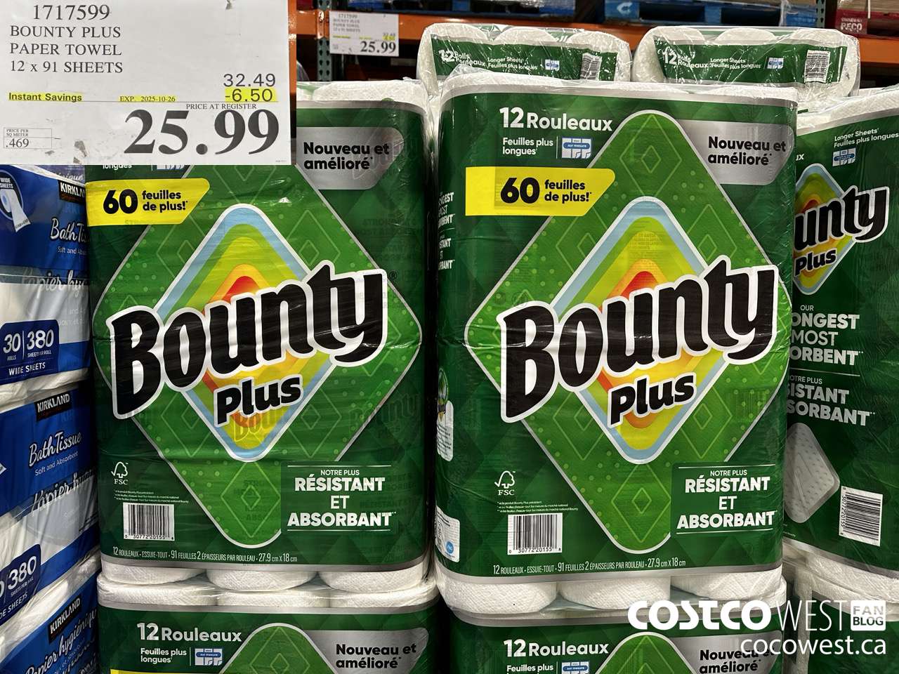 1717599 BOUNTY PLUS PAPER TOWEL 12 X 91 SHEETS ($6.50 INSTANT SAVINGS EXPIRES ON 2025-10-26) $25.99