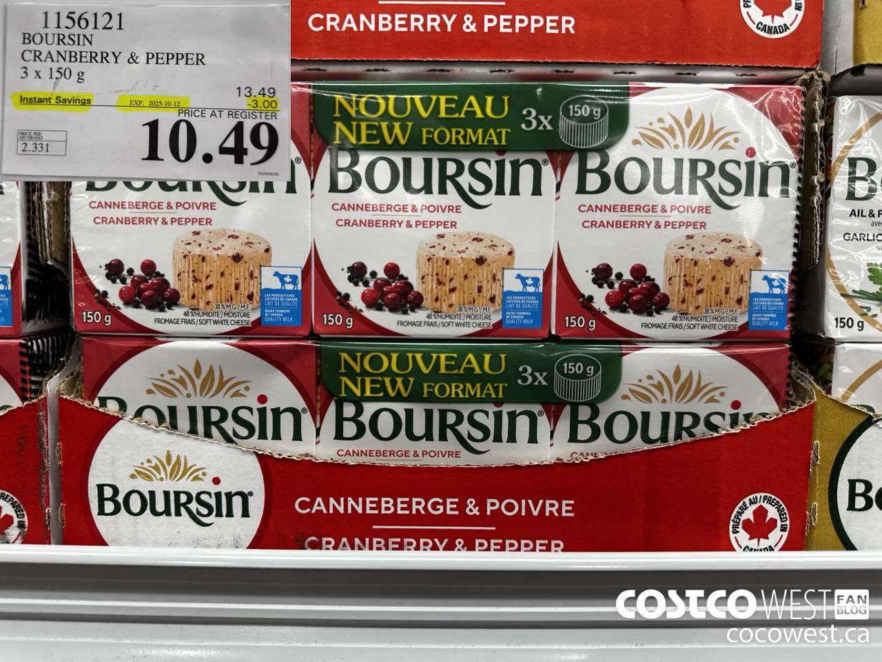 1156121 BOURSIN CRANBERRY & PEPPER 3 X 150G ($3.00 INSTANT SAVINGS EXPIRES ON 2025-10-12) $10.49
