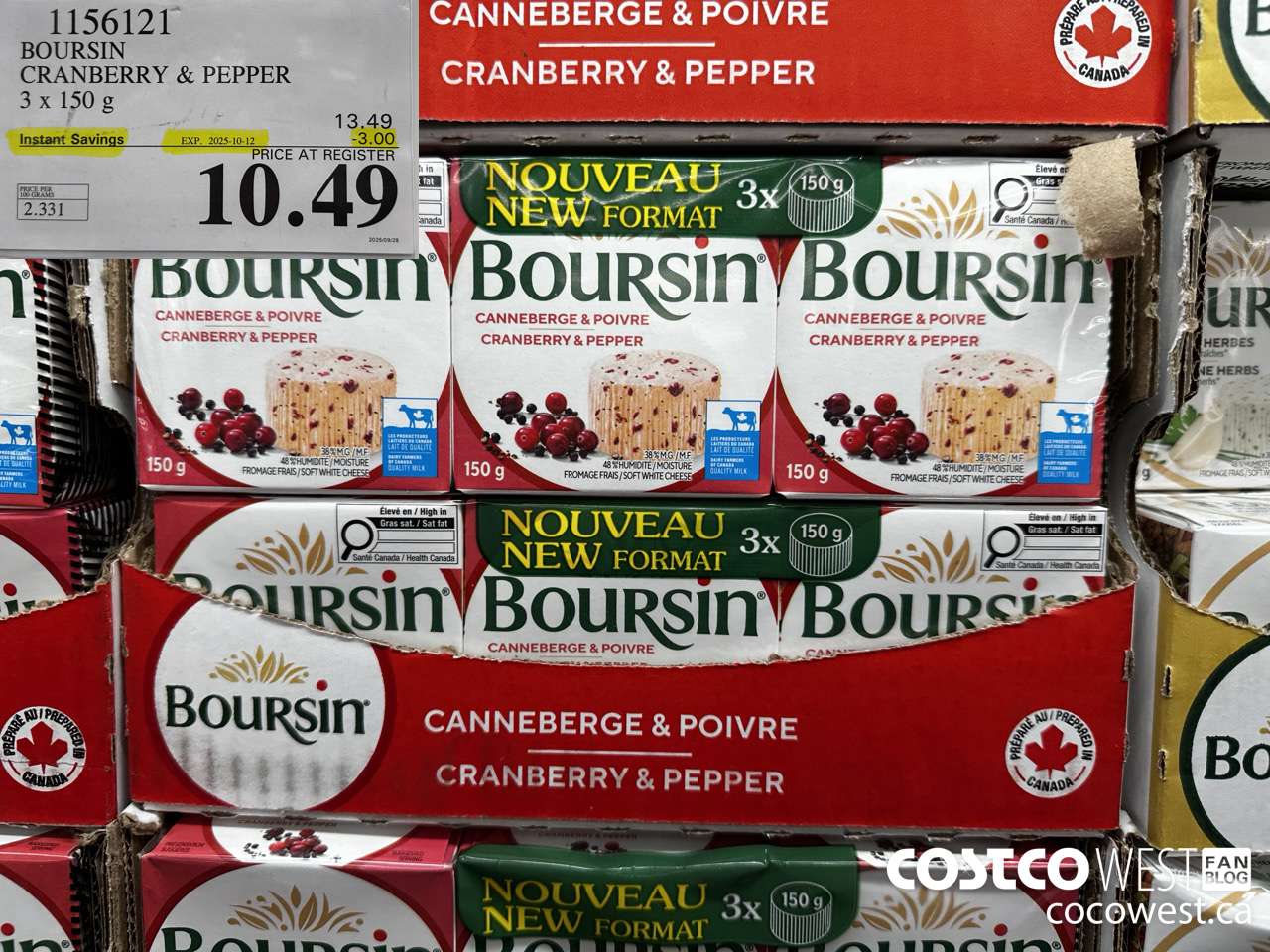 1156121 BOURSIN CRANBERRY & PEPPER 3 X 150G ($3.00 INSTANT SAVINGS EXPIRES ON 2025-10-12) $10.49