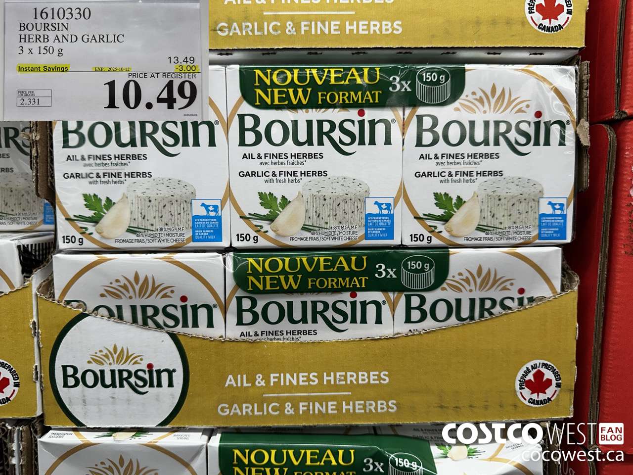 1610330 BOURSIN HERB & GARLIC 3 X 150G ($3.00 INSTANT SAVINGS EXPIRES ON 2025-10-12) $10.49