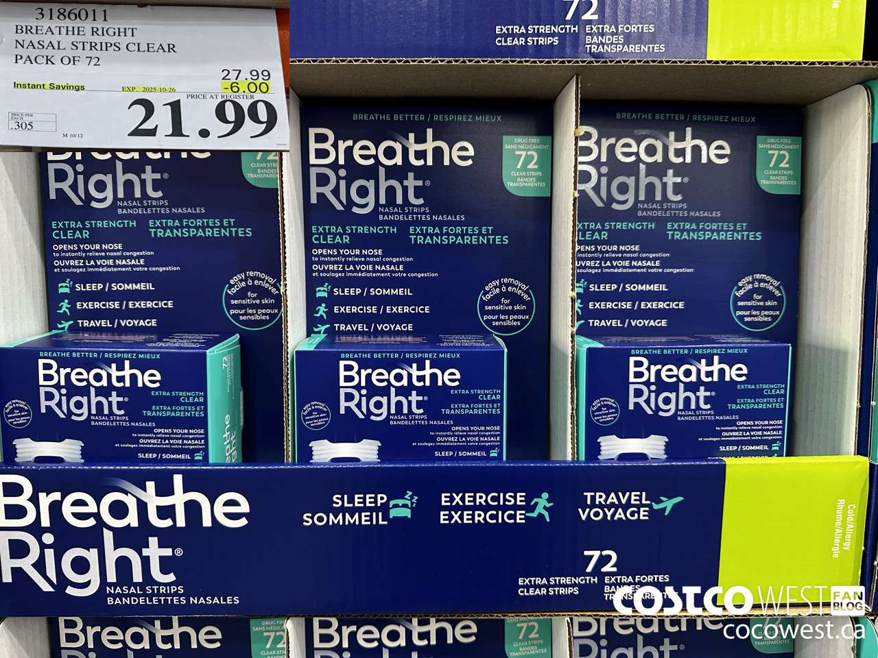 3186011 BREATHE RIGHT NASAL STRIPS EXT CLEAR PACK OF 72 ($6.00 INSTANT SAVINGS EXPIRES ON 2025-10-26) $21.99