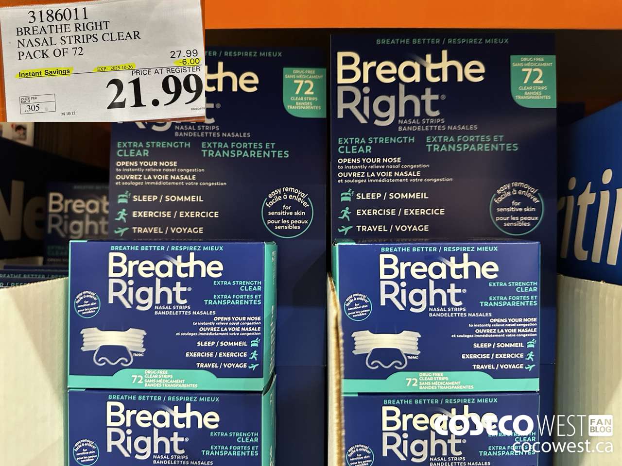 3186011 BREATHE RIGHT NASAL STRIPS EXT CLEAR PACK OF 72 ($6.00 INSTANT SAVINGS EXPIRES ON 2025-10-26) $21.99