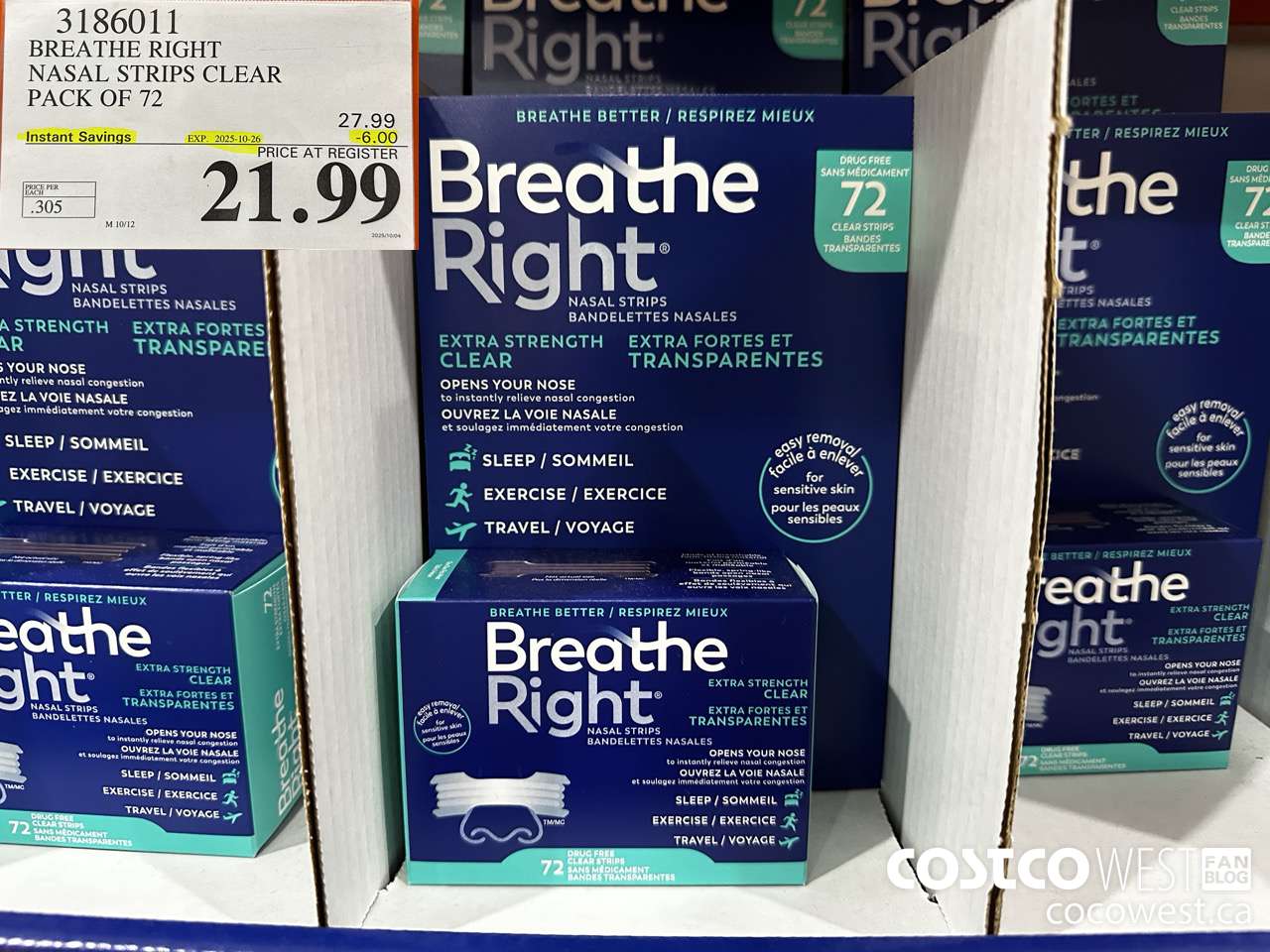 3186011 BREATHE RIGHT NASAL STRIPS EXT CLEAR PACK OF 72 ($6.00 INSTANT SAVINGS EXPIRES ON 2025-10-26) $21.99