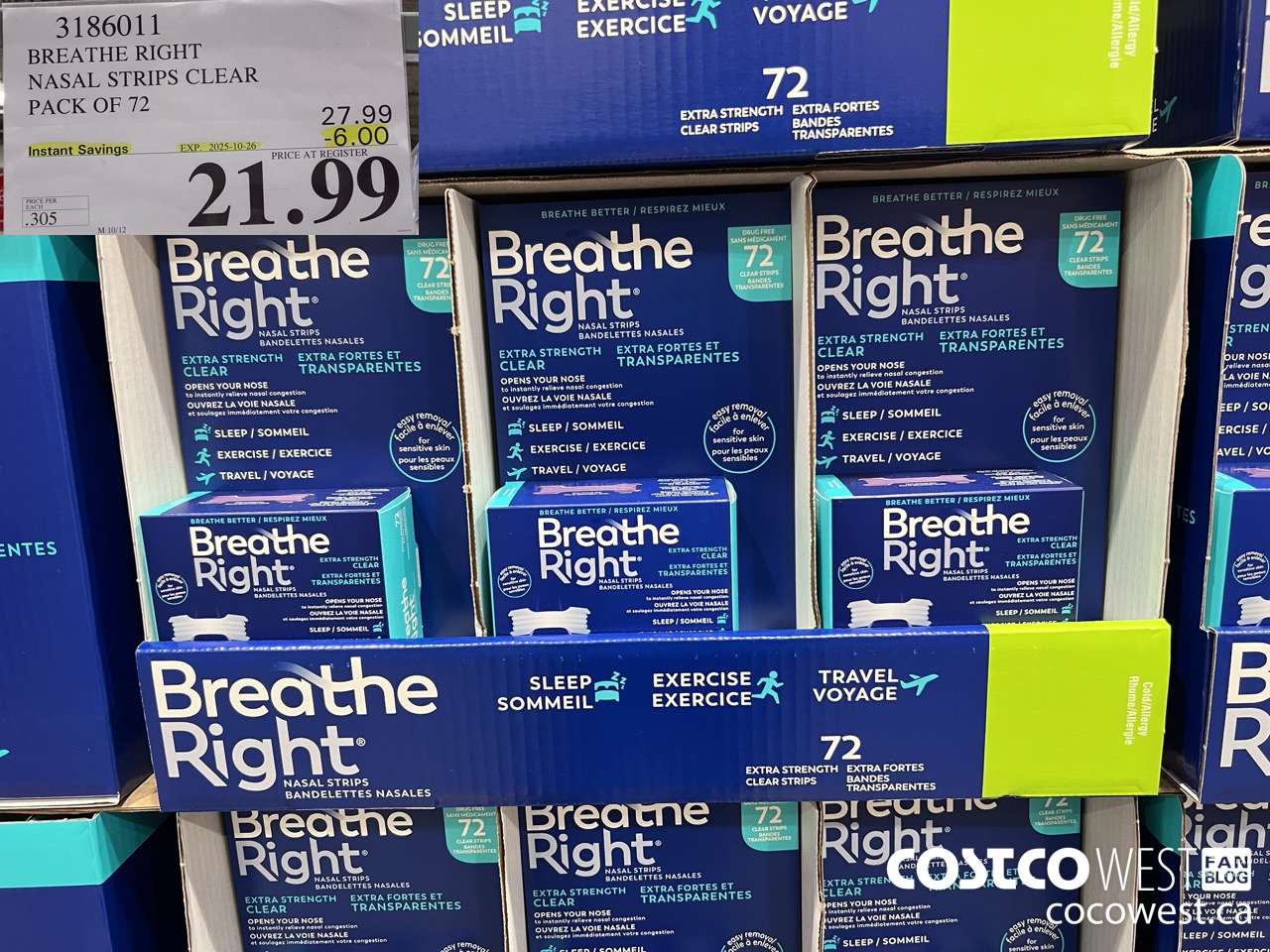 3186011 BREATHE RIGHT NASAL STRIPS EXT CLEAR PACK OF 72 ($6.00 INSTANT SAVINGS EXPIRES ON 2025-10-26) $21.99