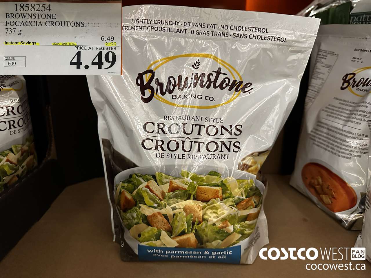 1858254 BROWNSTONE FOCACCIA CROUTONS 737G ($2.00 INSTANT SAVINGS EXPIRES ON 2025-11-02) $4.49