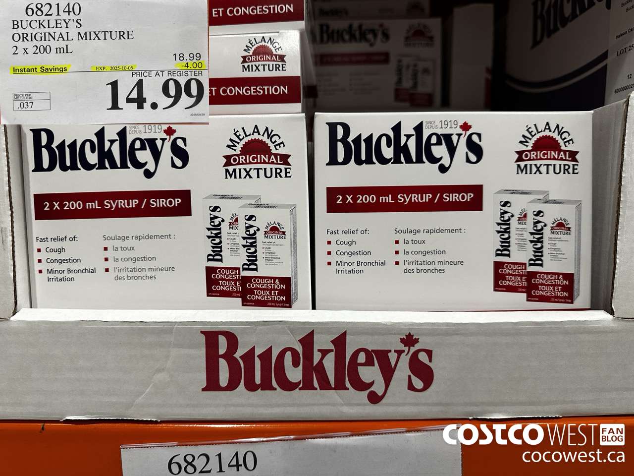 682140 BUCKLEY'S ORIGINAL MIXTURE 2 X 200ML ($4.00 INSTANT SAVINGS EXPIRES ON 2025-10-05) $14.99