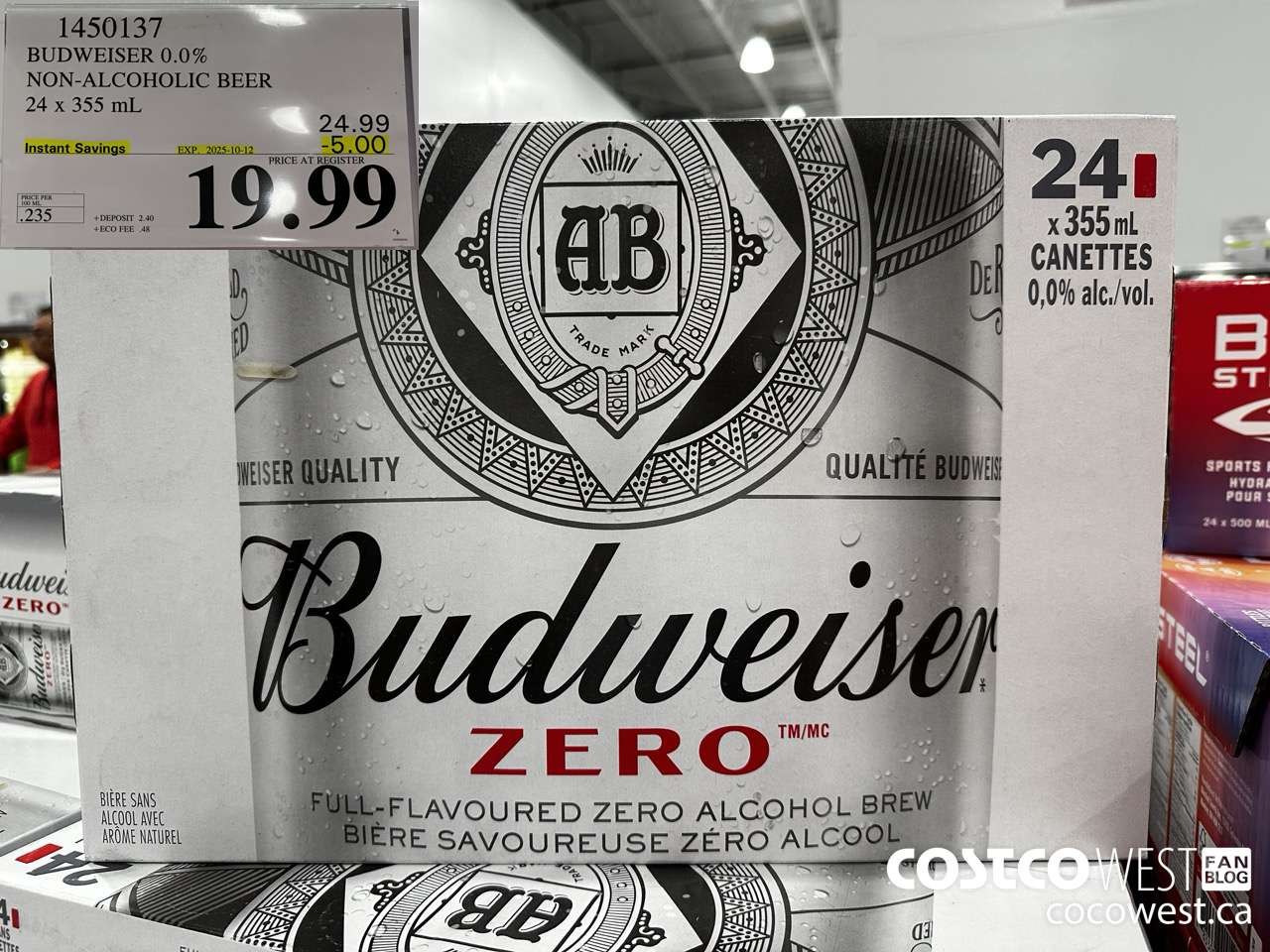 1450137 BUDWEISER 0.0% 24 x 355 mL ($5.00 INSTANT SAVINGS EXPIRES ON 2025-10-12) $19.99