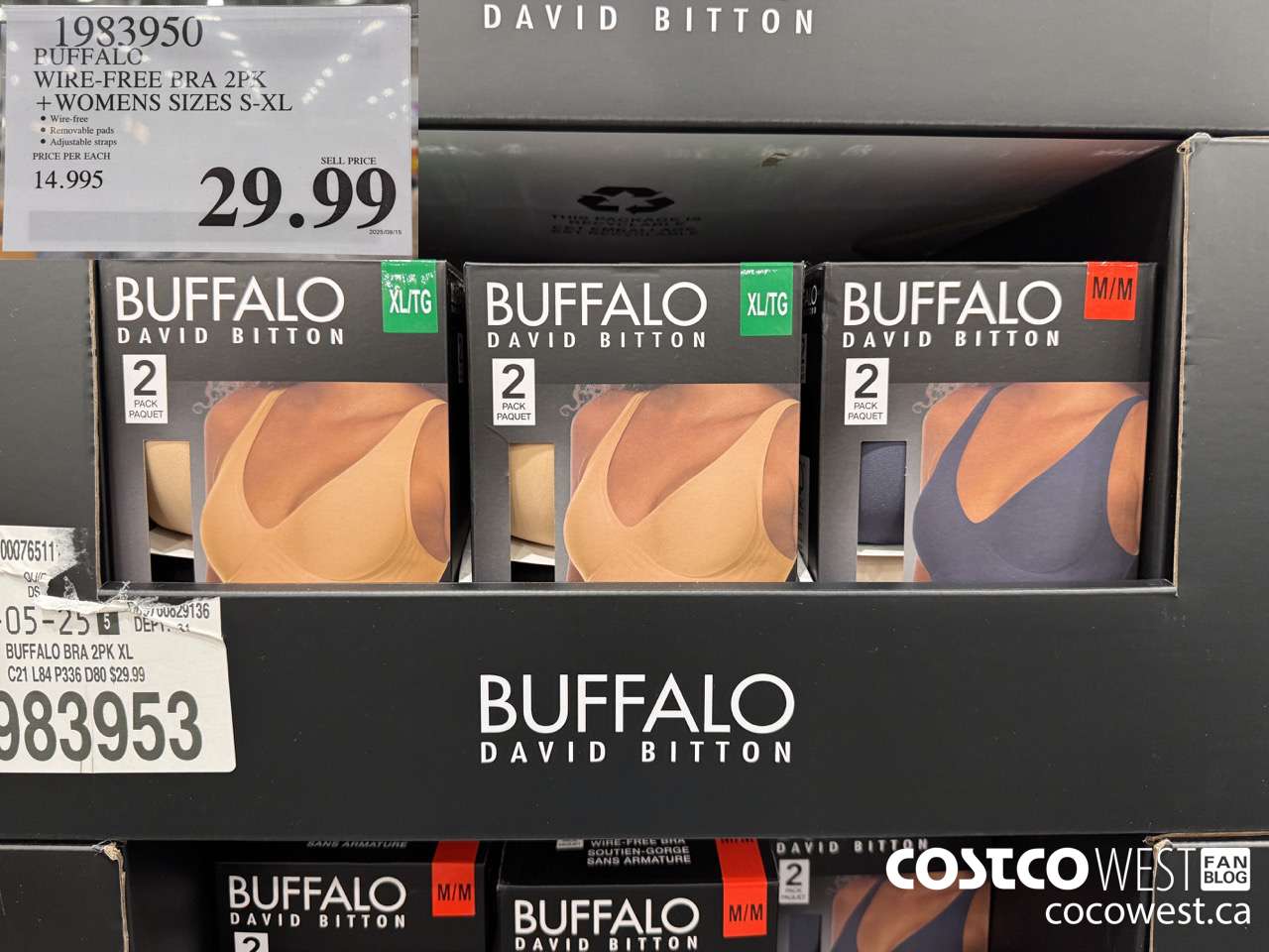 1983950 BUFFALO WIRE-FREE BRA 2PK WOMENS SIZES S-XL $29.99