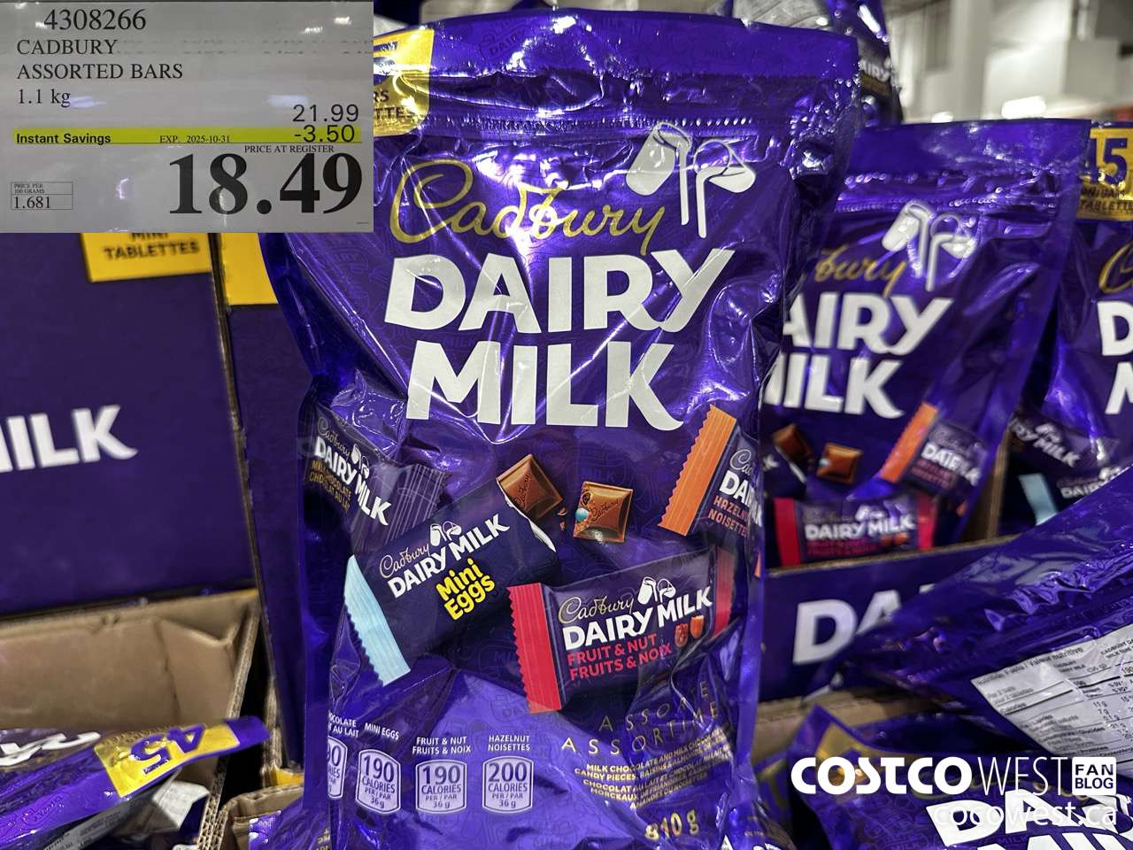4308266 CADBURY ASSORTED BARS 1.1KG ($3.50 INSTANT SAVINGS EXPIRES ON 2025-10-31) $18.49