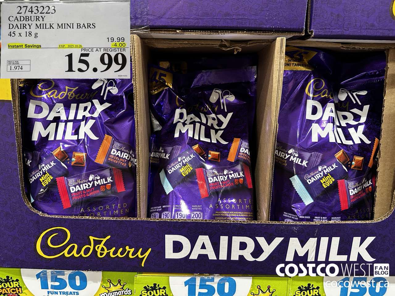 2743223 CADBURY DAIRY MILK MINI BARS 45 X 18 G ($4.00 INSTANT SAVINGS EXPIRES ON 2025-10-26) $15.99