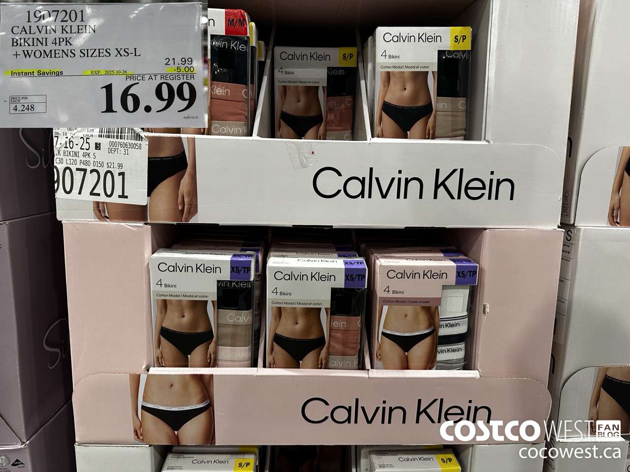 1907201 CALVIN KLEIN BIKINI BRIEFS 4PK LADIES SIZES XS-L ($5.00 INSTANT SAVINGS EXPIRES ON 2025-10-26) $16.99
