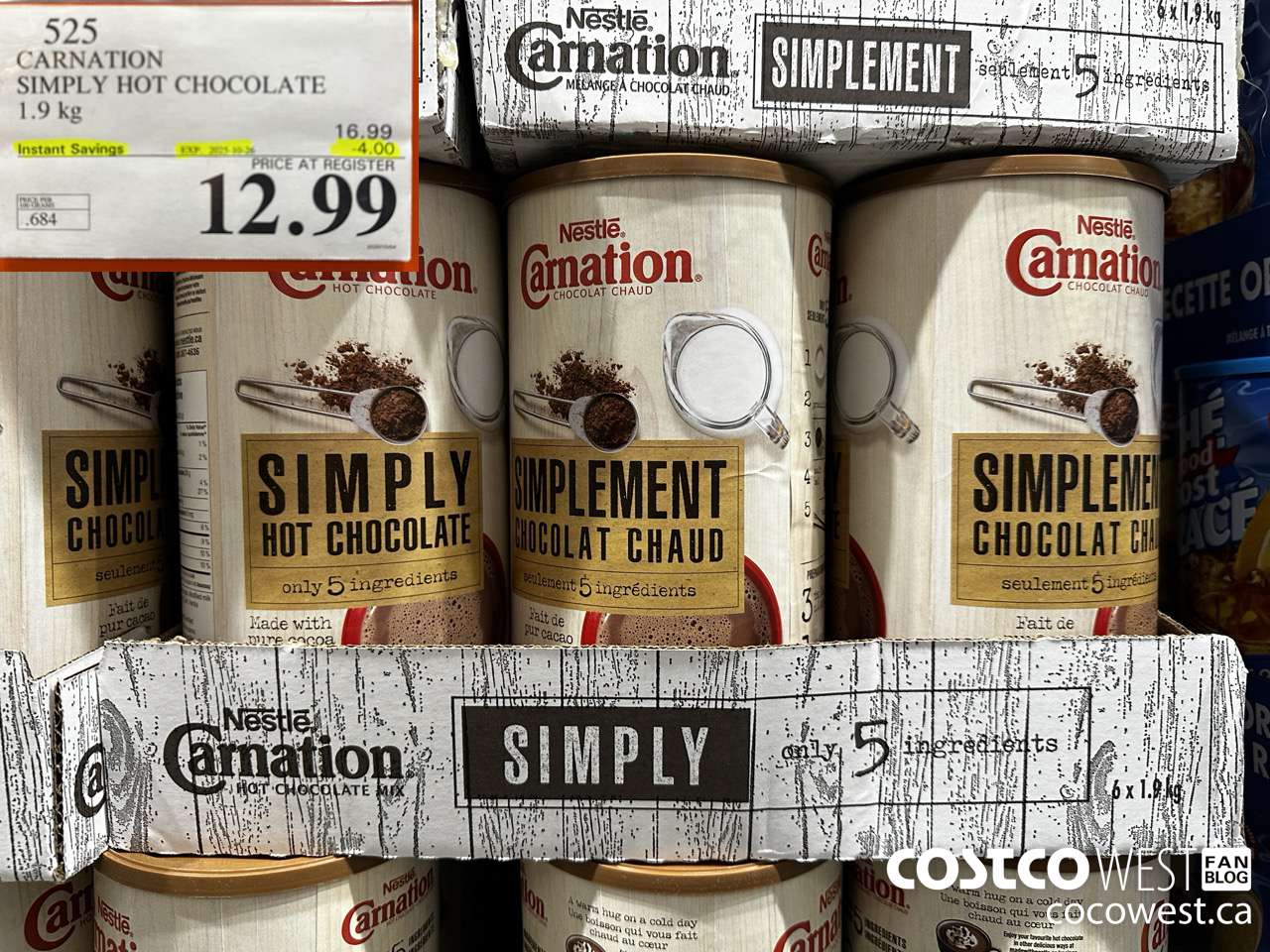 525 CARNATION 5 SIMPLE INGREDIENTS HOT CHOCOLATE 1.9 kg ($4.00 INSTANT SAVINGS EXPIRES ON 2025-10-26) $12.99