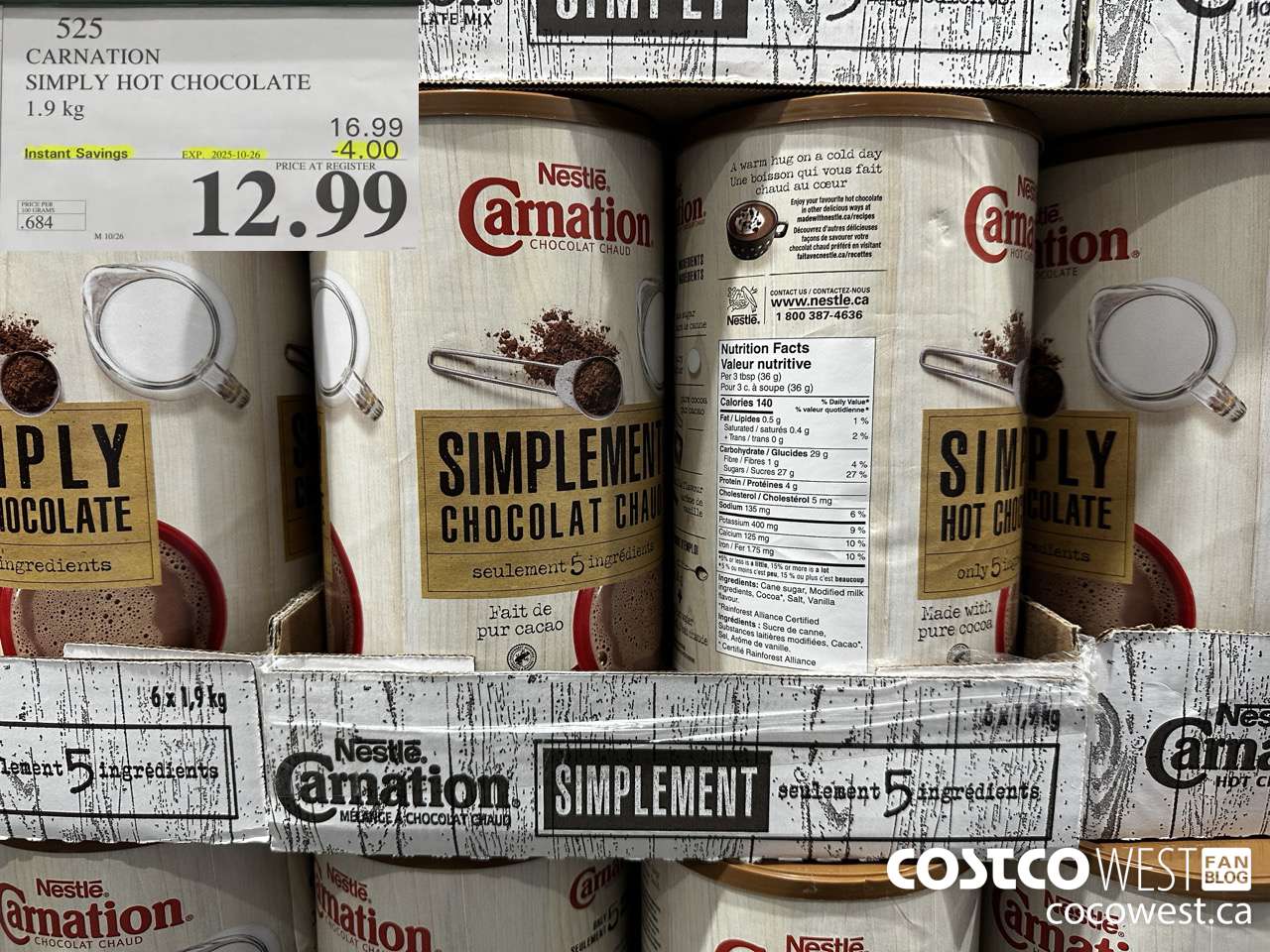 525 CARNATION 5 SIMPLE INGREDIENTS HOT CHOCOLATE 1.9 kg ($4.00 INSTANT SAVINGS EXPIRES ON 2025-10-26) $12.99
