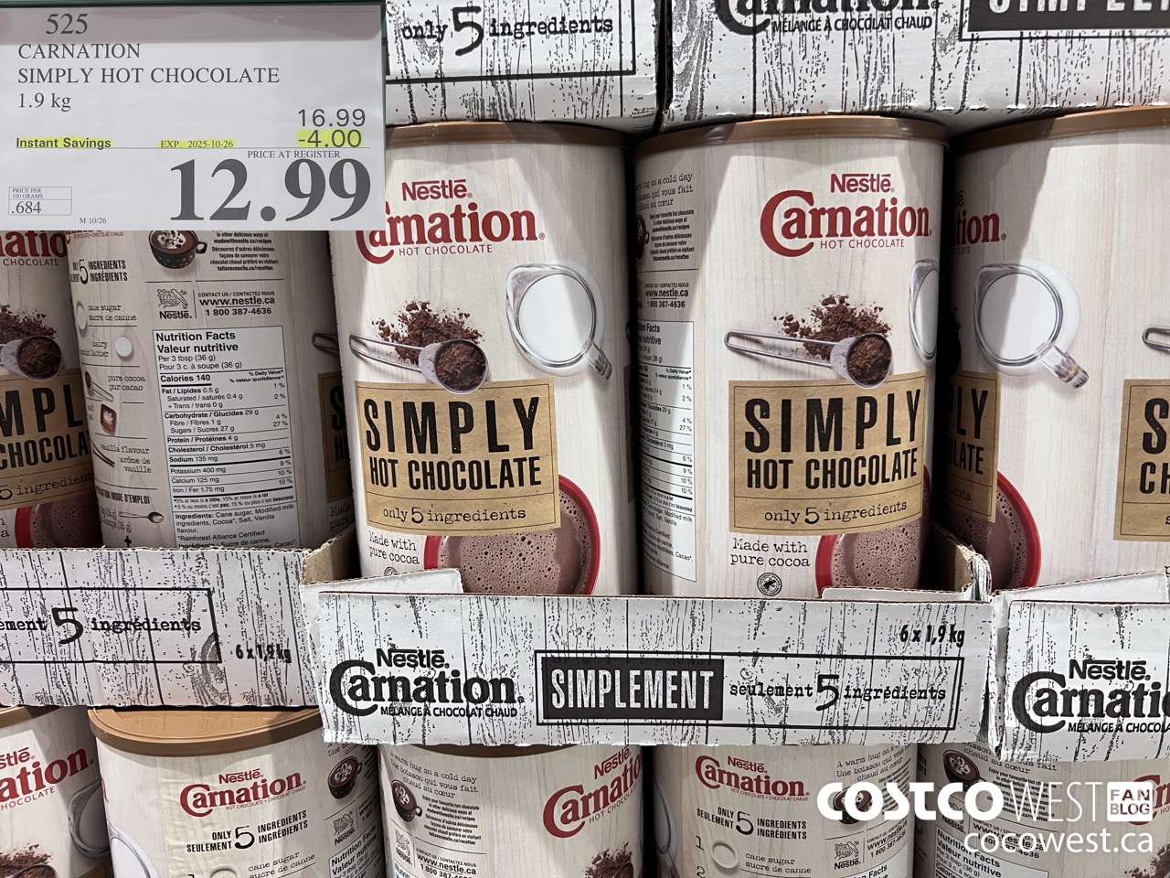 525 CARNATION 5 SIMPLE INGREDIENTS HOT CHOCOLATE 1.9 kg ($4.00 INSTANT SAVINGS EXPIRES ON 2025-10-26) $12.99