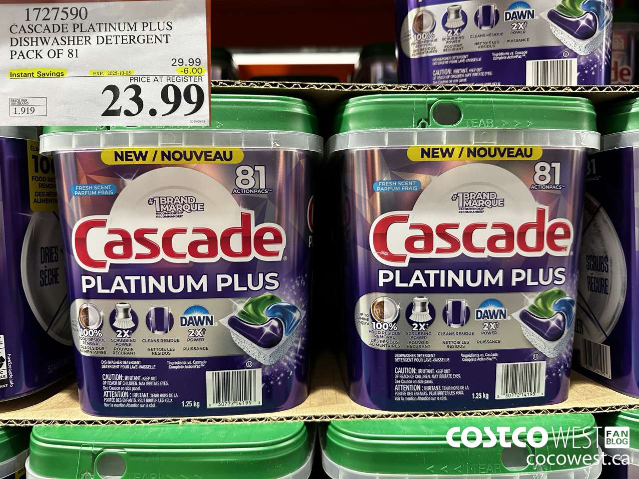 1727590 CASCADE PLATINUM PLUS DISHWASHER DETERGENT 81 TABS ($6.00 INSTANT SAVINGS EXPIRES ON 2025-10-05) $23.99