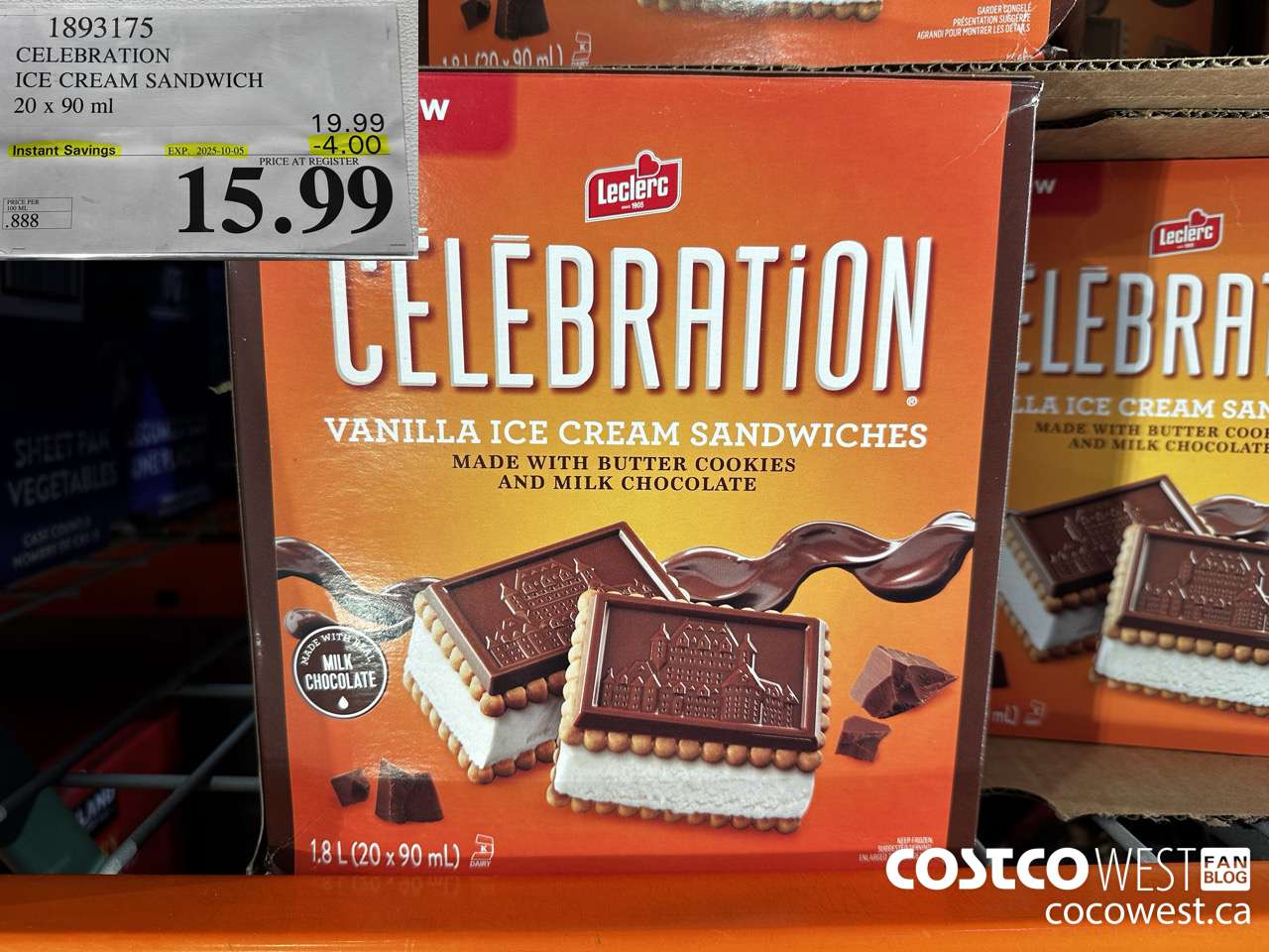 1893175 CELEBRATION ICE CREAM SANDWICH 20 X 90ML ($4.00 INSTANT SAVINGS EXPIRES ON 2025-10-05) $15.99