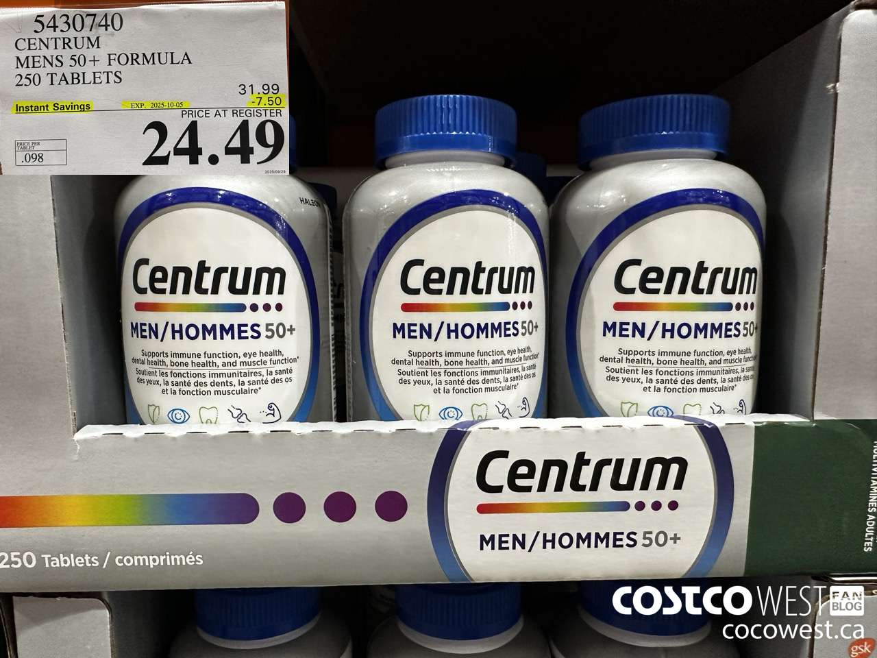 5430740 CENTRUM MENS 50+ 250 TABLETS ($7.50 INSTANT SAVINGS EXPIRES ON 2025-10-05) $24.49