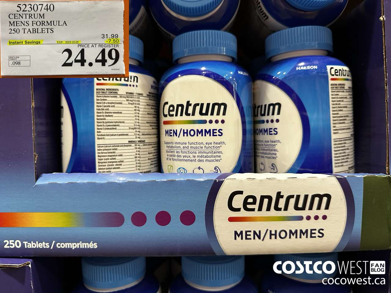5230740 CENTRUM MEN 250 TABLETS ($7.50 INSTANT SAVINGS EXPIRES ON 2025-10-05) $24.49