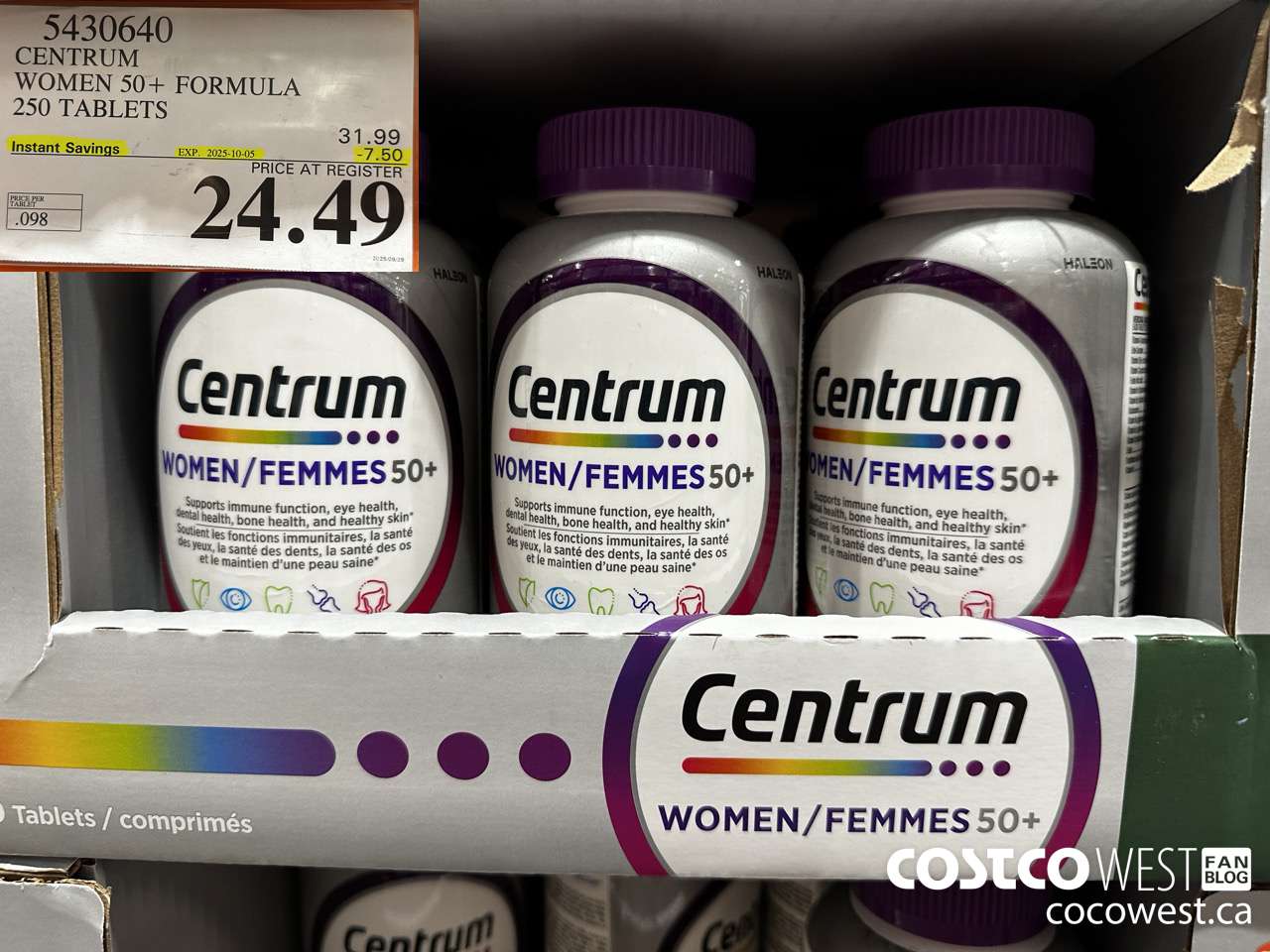 5430640 CENTRUM WOMEN 50+ 250 TABLET ($7.50 INSTANT SAVINGS EXPIRES ON 2025-10-05) $24.49