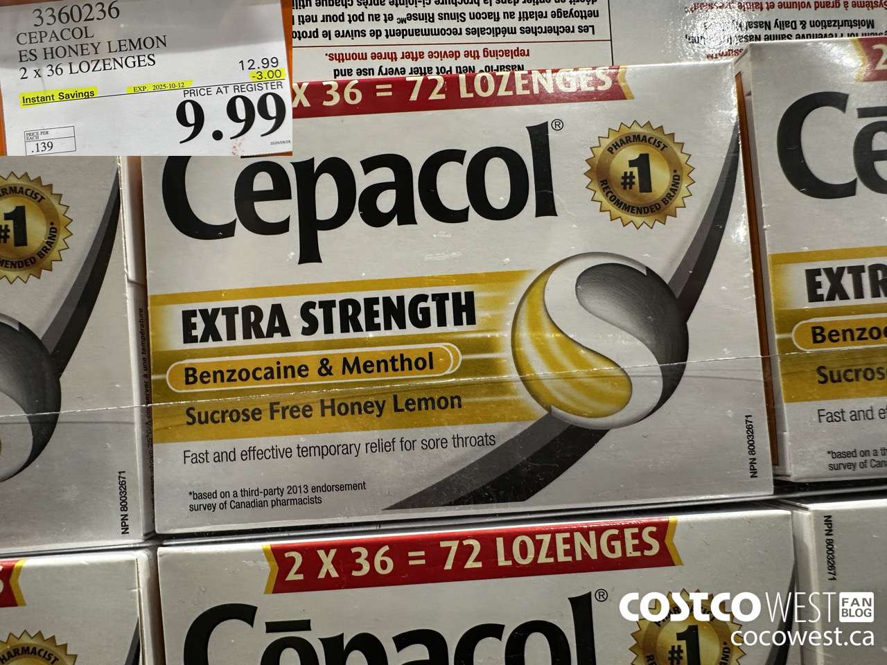 3360236 CEPACOL ES HONEY LEMON 2 X 36 LOZANGES ($3.00 INSTANT SAVINGS EXPIRES ON 2025-10-12) $9.99