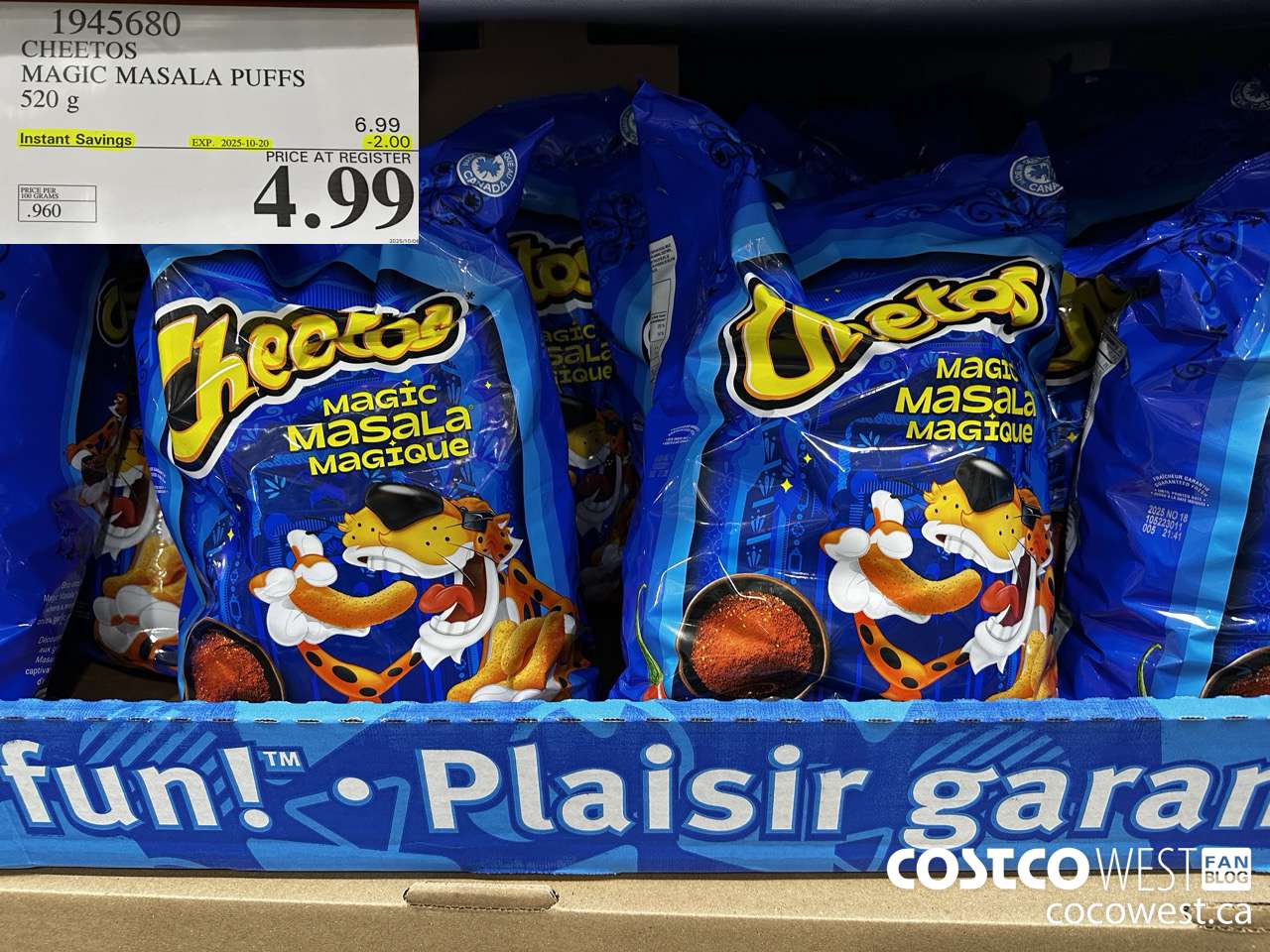 1945680 CHEETOS MAGIC MASALA PUFFS 520G ($2.00 INSTANT SAVINGS EXPIRES ON 2025-10-20) $4.99