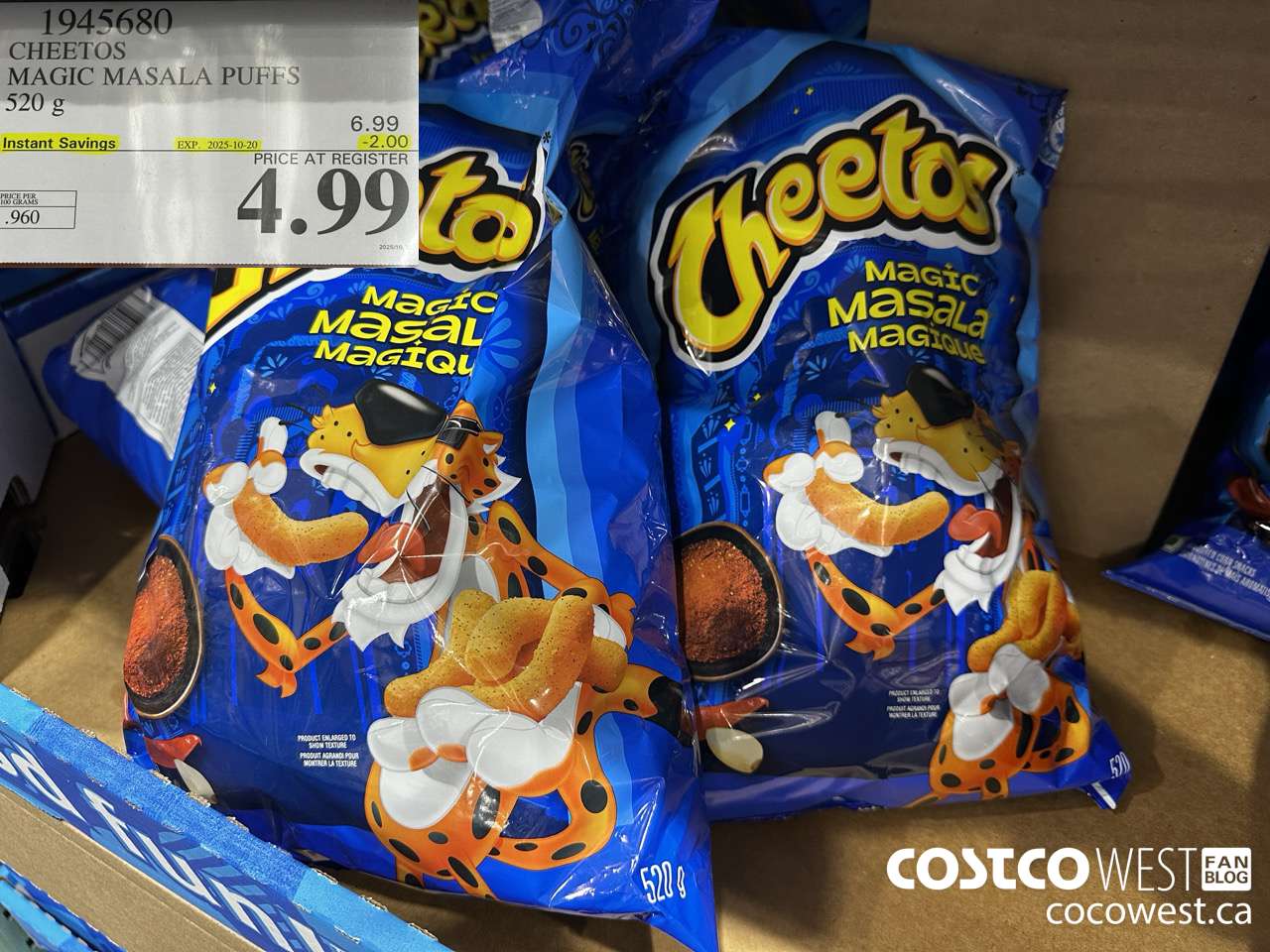 1945680 CHEETOS MAGIC MASALA PUFFS 520G ($2.00 INSTANT SAVINGS EXPIRES ON 2025-10-20) $4.99