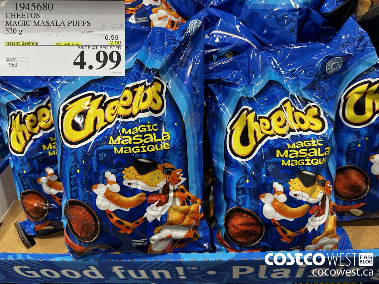 1945680 CHEETOS MAGIC MASALA PUFFS 520G ($2.00 INSTANT SAVINGS EXPIRES ON 2025-11-02) $4.99