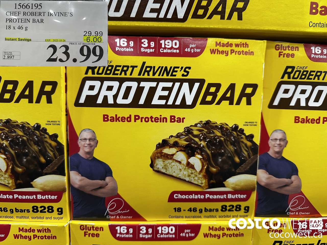 1566195 CHEF ROBERT IRVINE'S PROTEIN BAR 18 X 46G ($6.00 INSTANT SAVINGS EXPIRES ON 2025-10-26) $23.99