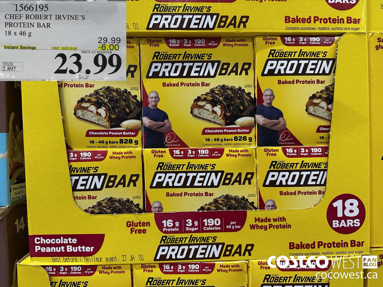 1566195 CHEF ROBERT IRVINE'S PROTEIN BAR 18 X 46G ($6.00 INSTANT SAVINGS EXPIRES ON 2025-10-26) $23.99