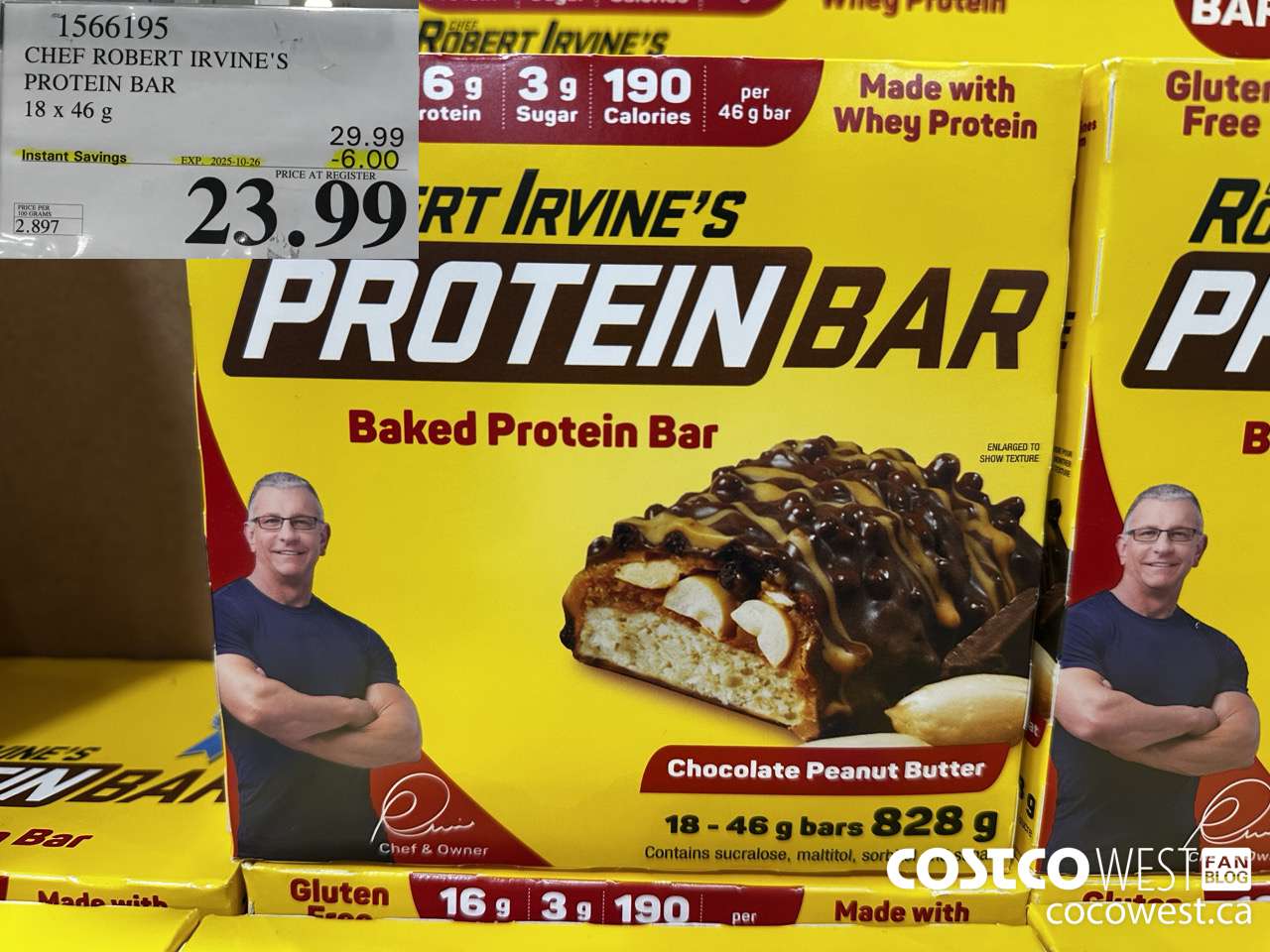 1566195 CHEF ROBERT IRVINE'S PROTEIN BAR 18 X 46G ($6.00 INSTANT SAVINGS EXPIRES ON 2025-10-26) $23.99