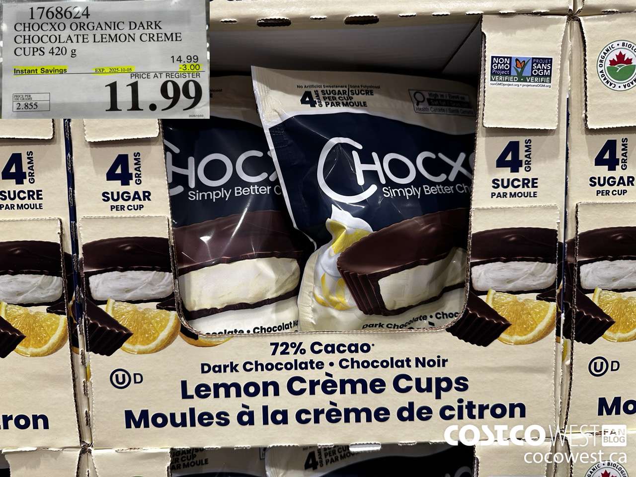 1768624 CHOCXO ORGANIC DARK CHOCOLATE LEMON CREME CUPS 420G ($3.00 INSTANT SAVINGS EXPIRES ON 2025-10-05) $11.99