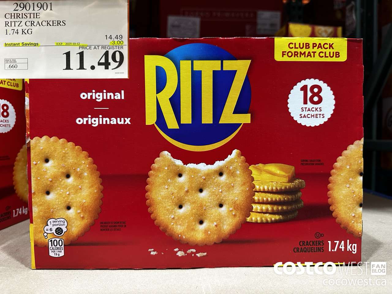 2901901 CHRISTIE RITZ CRACKERS 1.74KG ($3.00 INSTANT SAVINGS EXPIRES ON 2025-10-12) $11.49