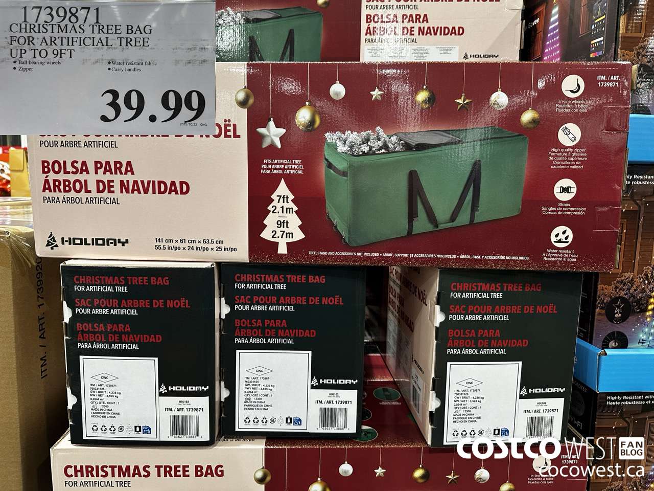 1739871 CHRISTMAS TREE BAG FOR ARTIFICIAL TREE UP TO 9FT $39.99