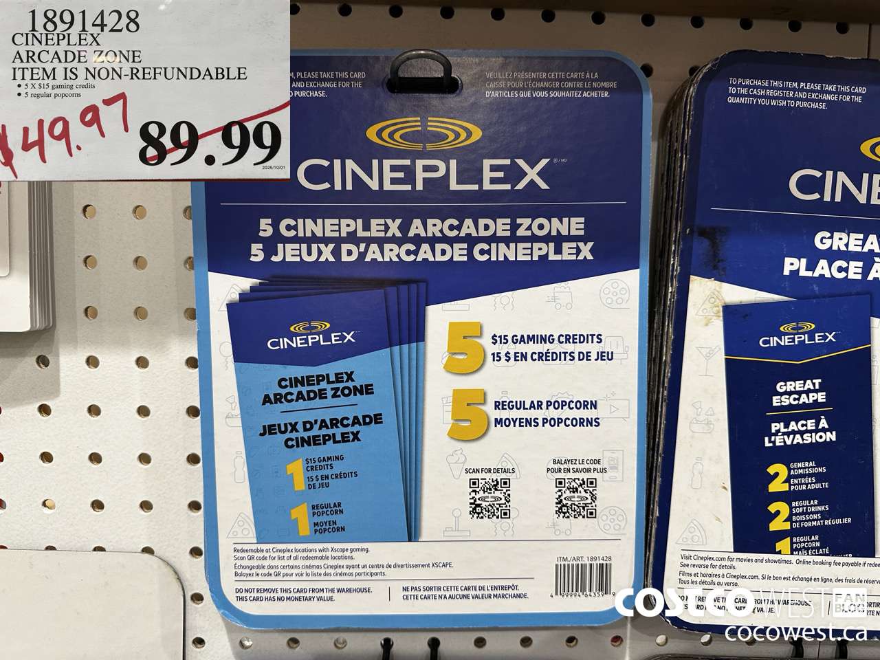 1891428 CINEPLEX ARCADE ZONE ITEM IS NON-REFUNDABLE $49.97