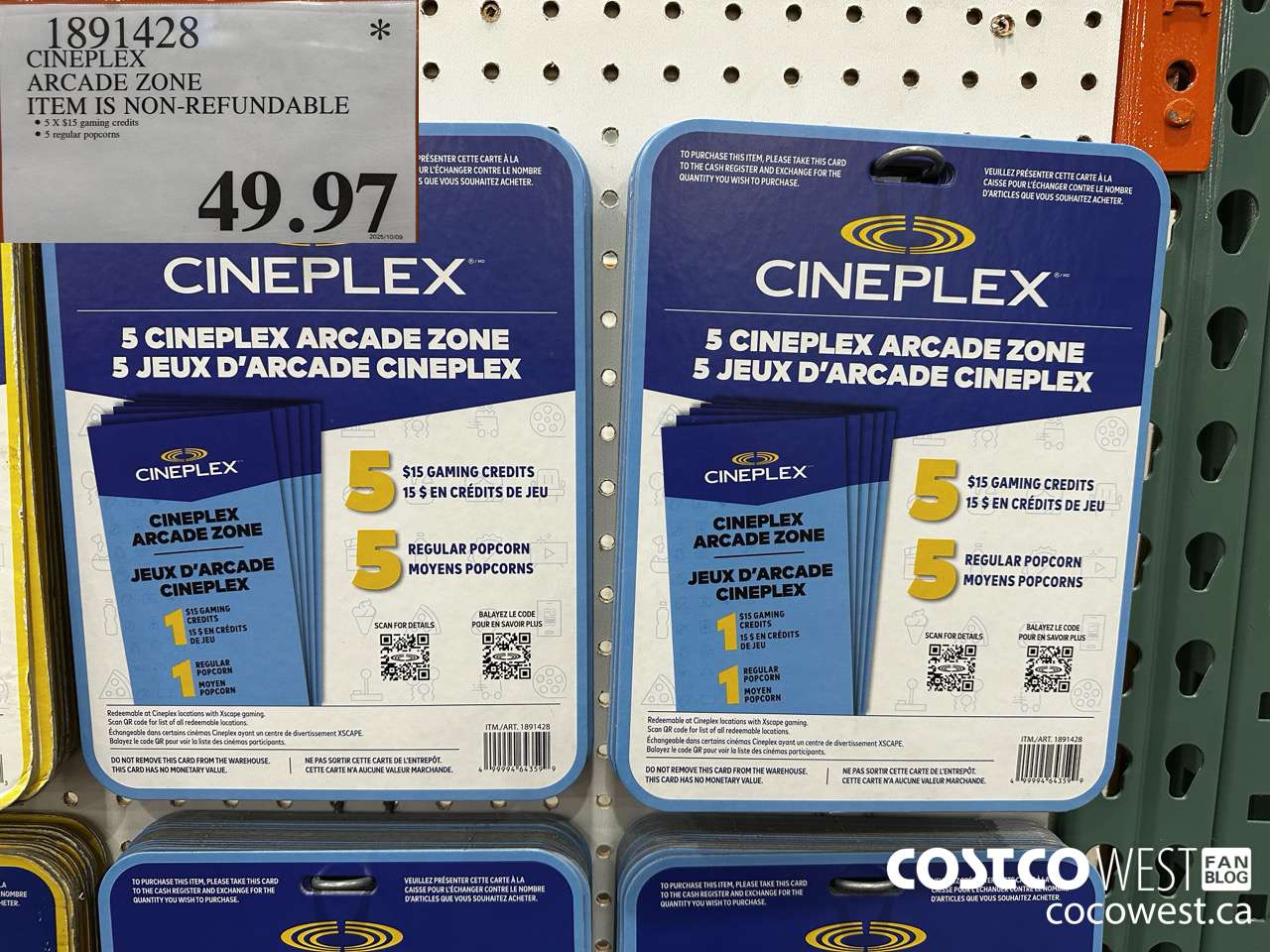 1891428 CINEPLEX ARCADE ZONE ITEM IS NON-REFUNDABLE $49.97