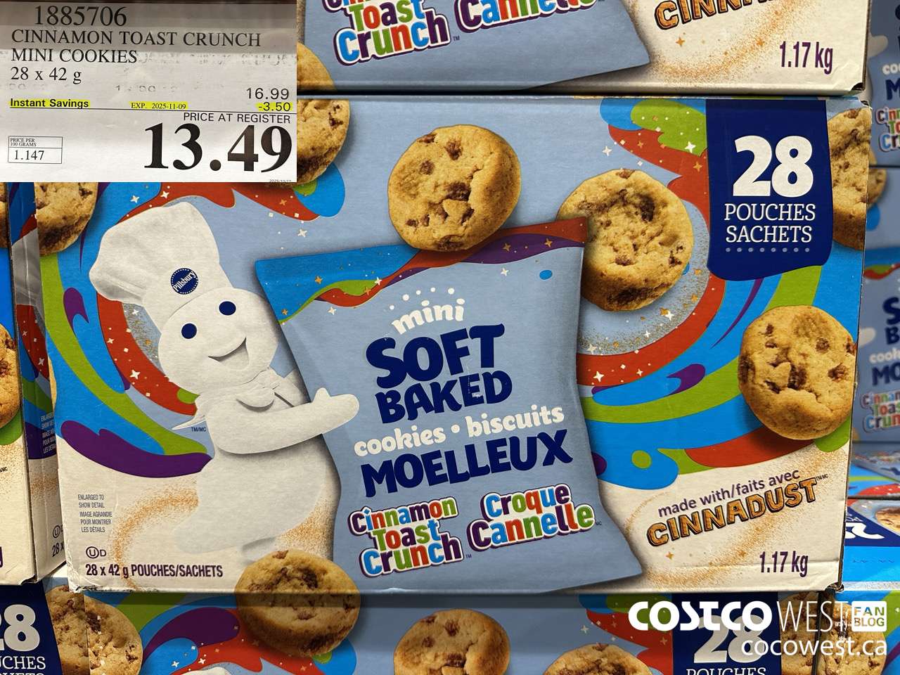 1885706 CINNAMON TOAST CRUNCH MINI COOKIES 28 X 42G ($3.50 INSTANT SAVINGS EXPIRES ON 2025-11-09) $13.49