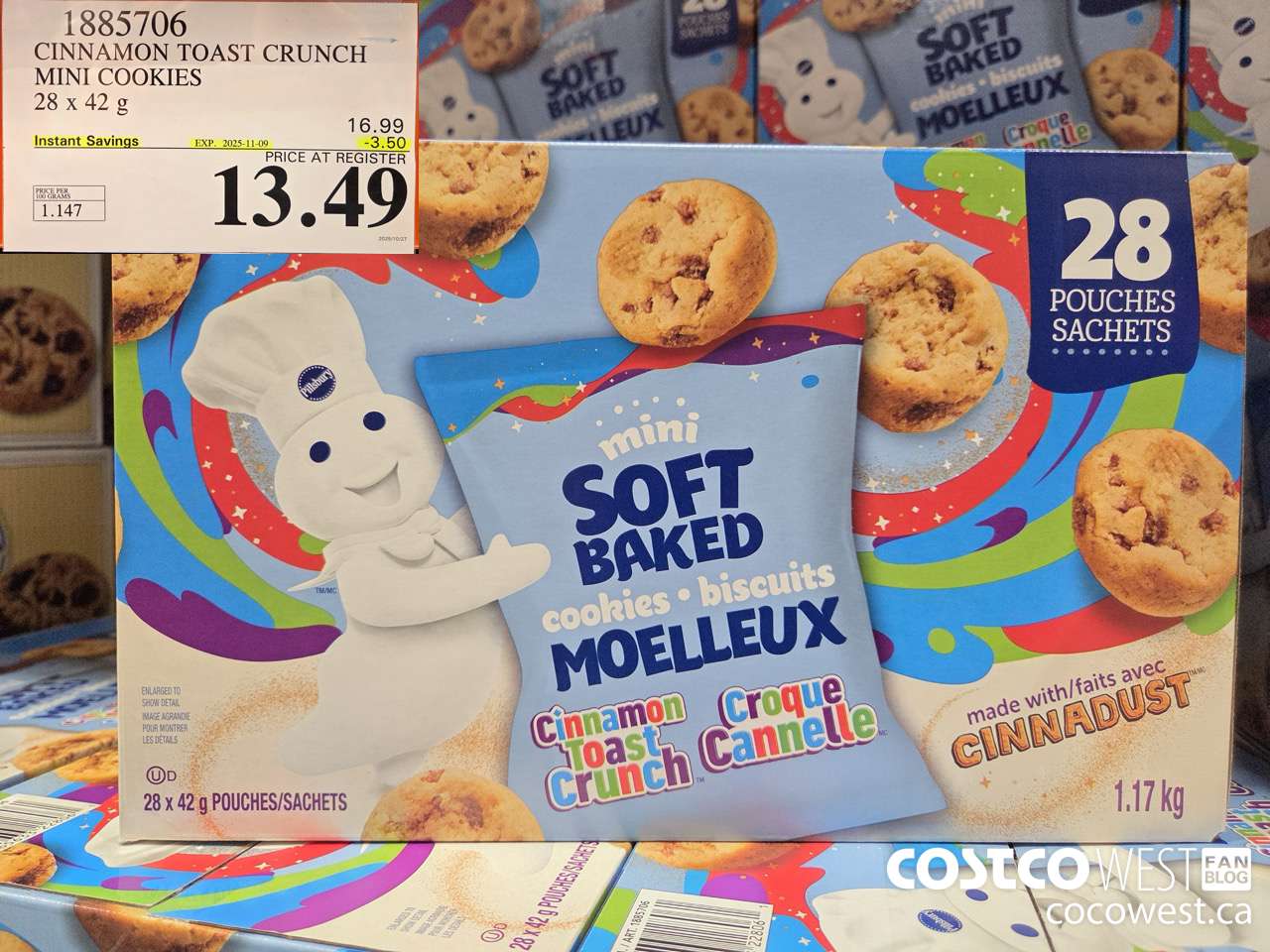 1885706 CINNAMON TOAST CRUNCH MINI COOKIES 28 X 42G ($3.50 INSTANT SAVINGS EXPIRES ON 2025-11-09) $13.49