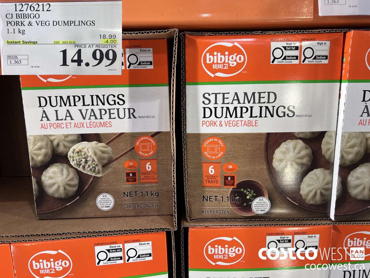 1276212 CJ BIBIGO PORK & VEG DUMPLINGS 1.1KG ($4.00 INSTANT SAVINGS EXPIRES ON 2025-10-26) $14.99