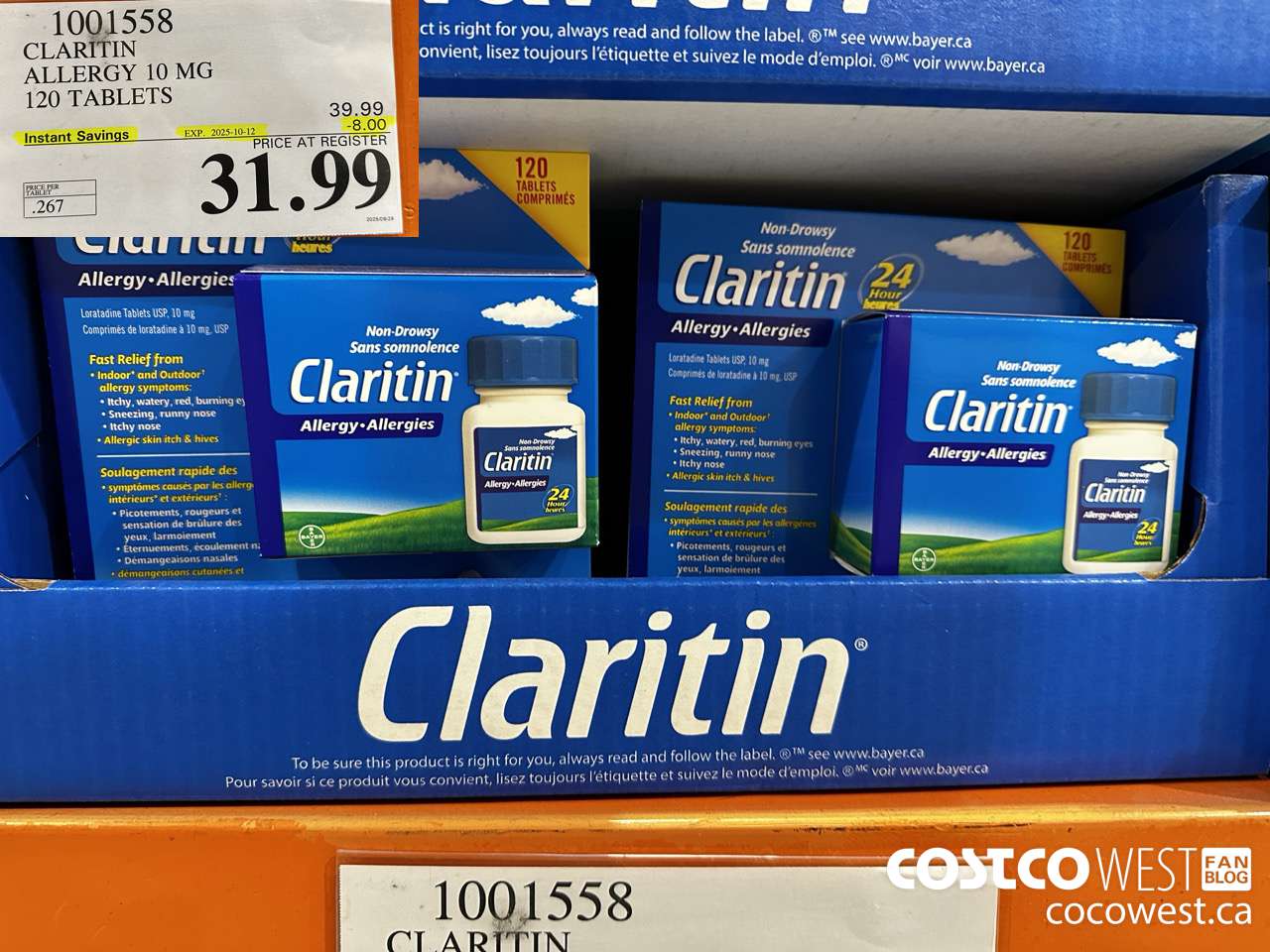 1001558 CLARITIN ALLERGY 10MG 120 TABLETS ($8.00 INSTANT SAVINGS EXPIRES ON 2025-10-12) $31.99