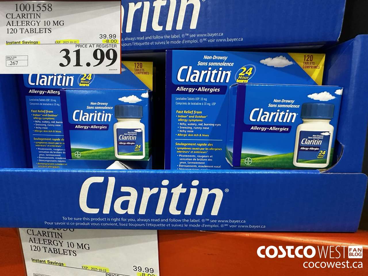 1001558 CLARITIN ALLERGY 10MG 120 TABLETS ($8.00 INSTANT SAVINGS EXPIRES ON 2025-10-12) $31.99