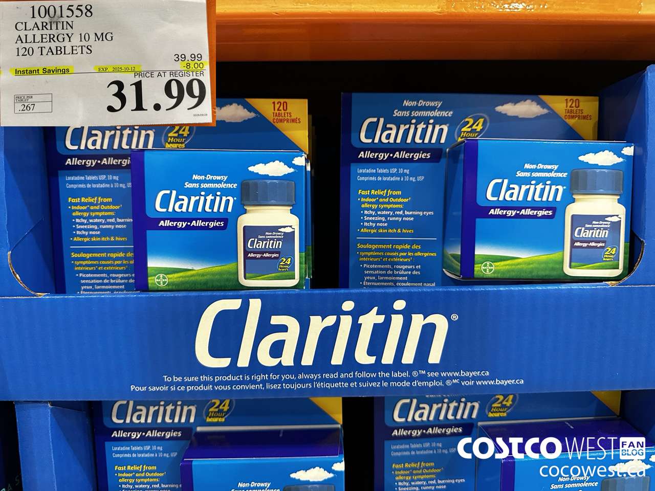 1001558 CLARITIN ALLERGY 10MG 120 TABLETS ($8.00 INSTANT SAVINGS EXPIRES ON 2025-10-12) $31.99