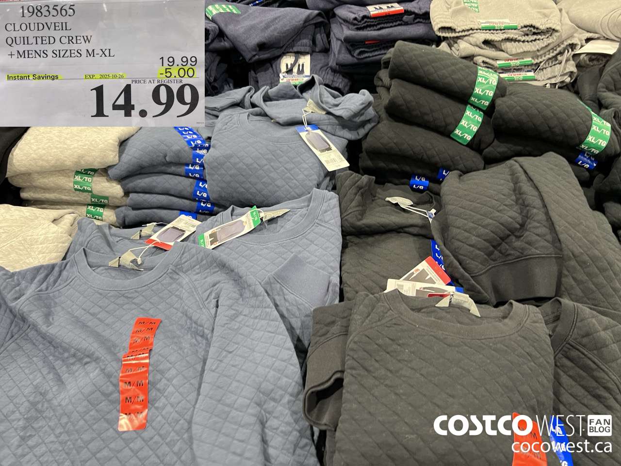 1983565 CLOUDVEIL QUILTED CREW MENS SIZES S-XXL ($5.00 INSTANT SAVINGS EXPIRES ON 2025-10-26) $14.99