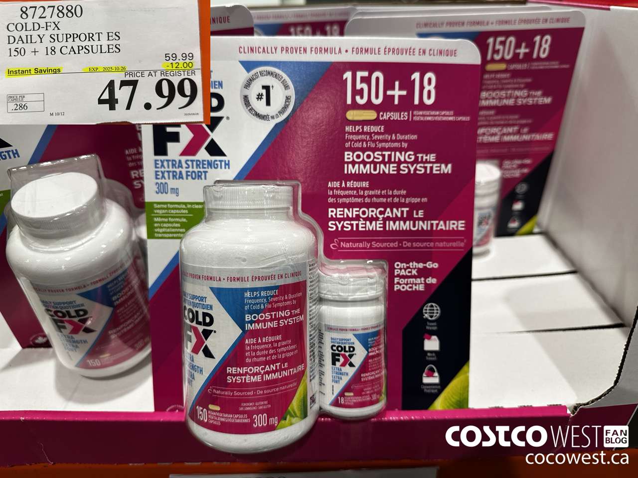 8727880 COLD-FX EXTRA STRENGTH DAILY DEFENSE 150 + 18 CAPSULES ($12.00 INSTANT SAVINGS EXPIRES ON 2025-10-26) $47.99