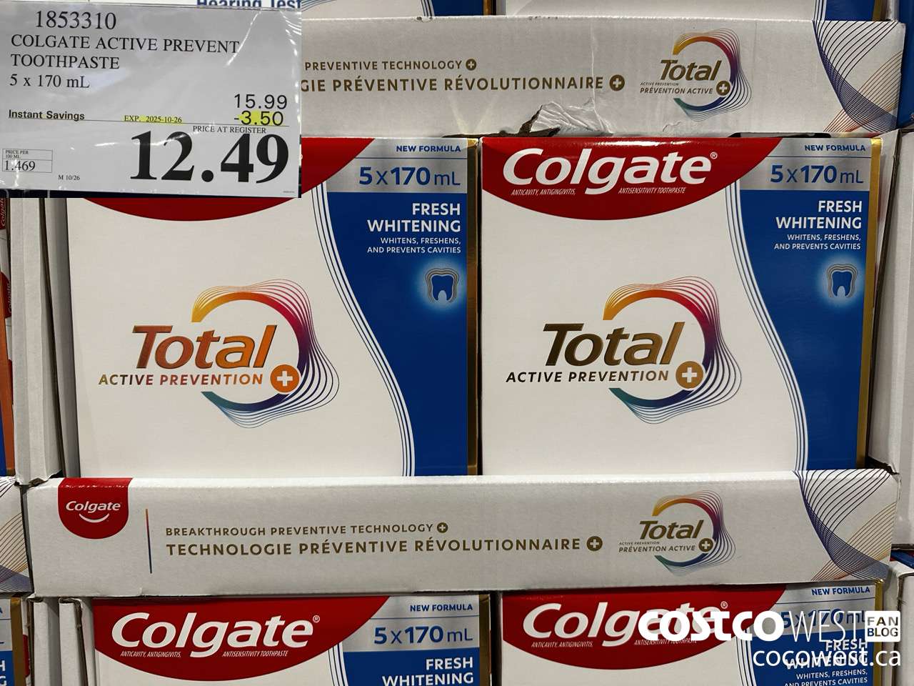 1853310 COLGATE ACTIVE PREVENT TOOTHPASTE 5 X 170ML ($3.50 INSTANT SAVINGS EXPIRES ON 2025-10-26) $12.49