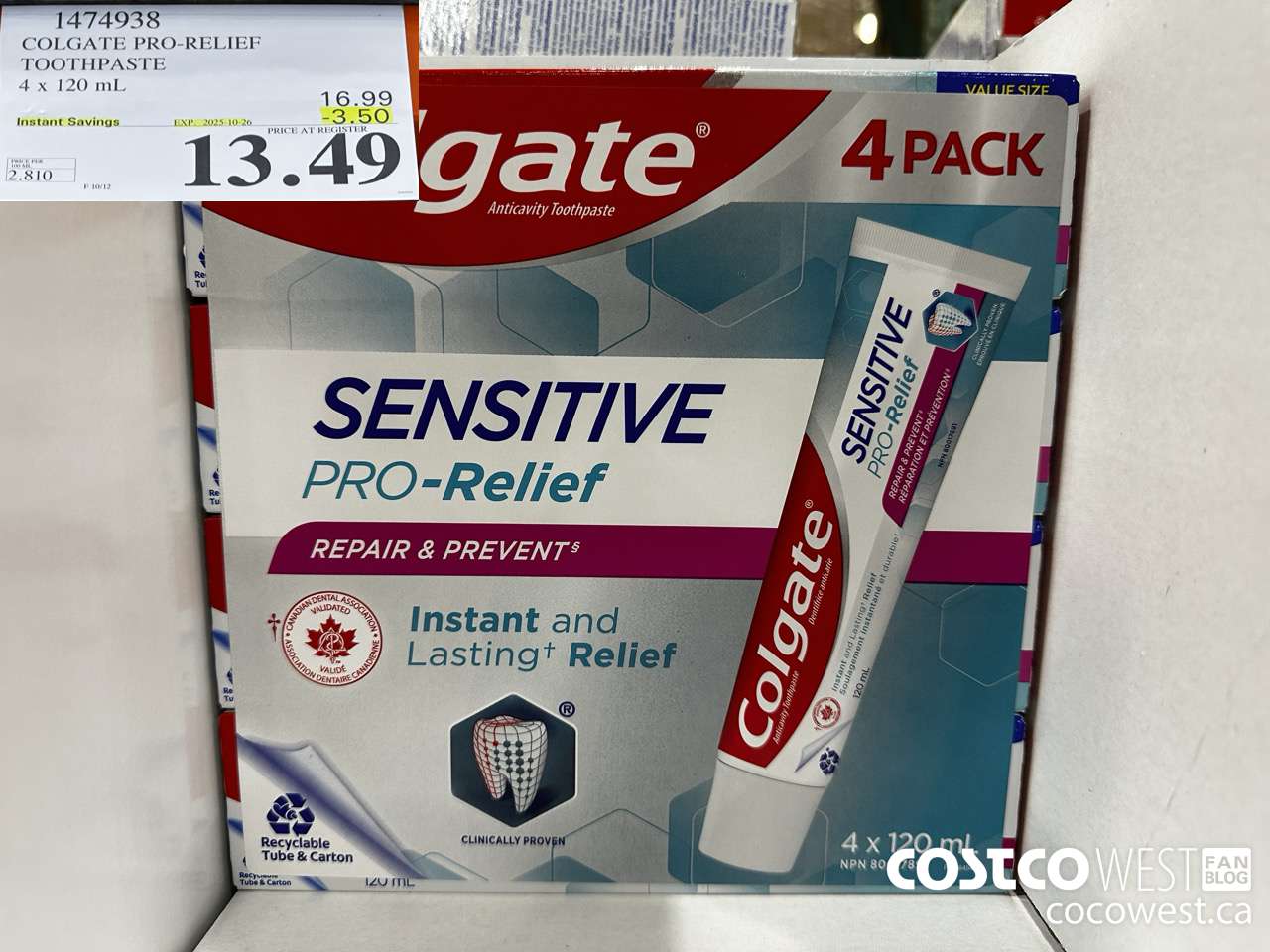 1474938 COLGATE PRO-RELIEF TOOTHPASTE 4 x 120 mL ($3.50 INSTANT SAVINGS EXPIRES ON 2025-10-26) $13.49