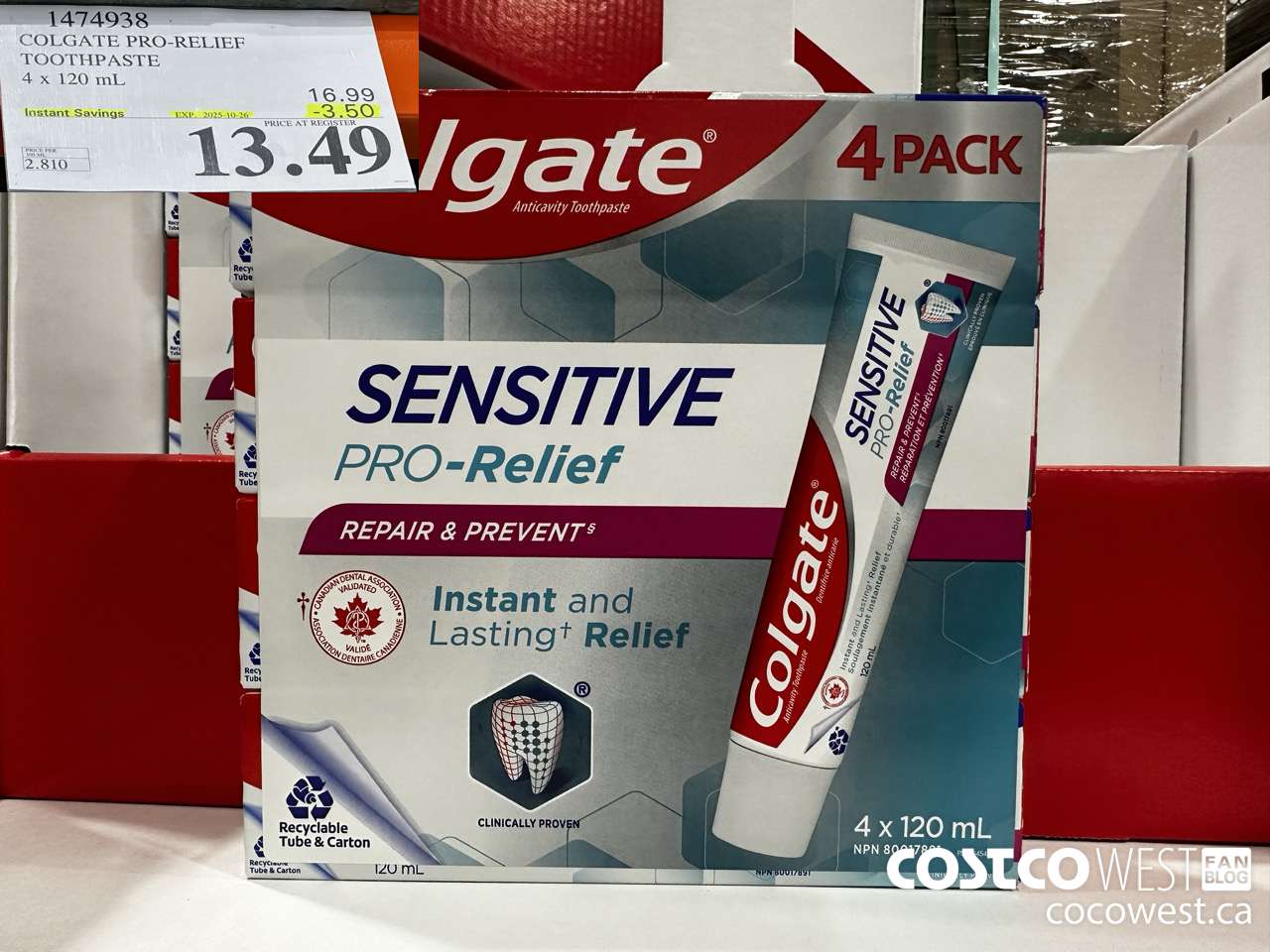 1474938 COLGATE PRO-RELIEF TOOTHPASTE 4 x 120 mL ($3.50 INSTANT SAVINGS EXPIRES ON 2025-10-26) $13.49