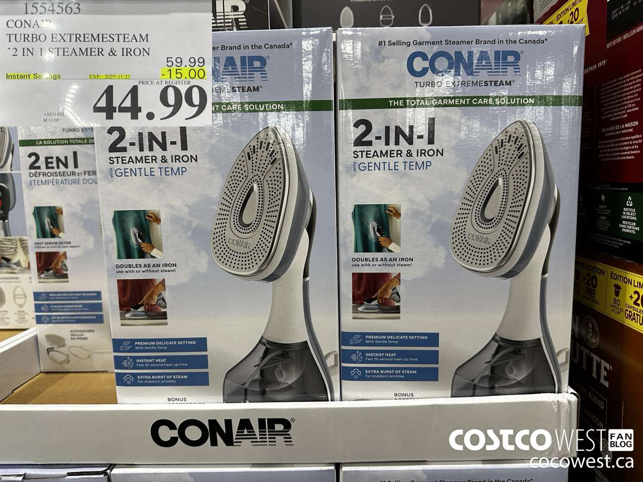 1554563 CONAIR TURBO EXTREMESTEAM 2 IN 1 STEAMER & IRON ($15.00 INSTANT SAVINGS EXPIRES ON 2025-11-23) $44.99
