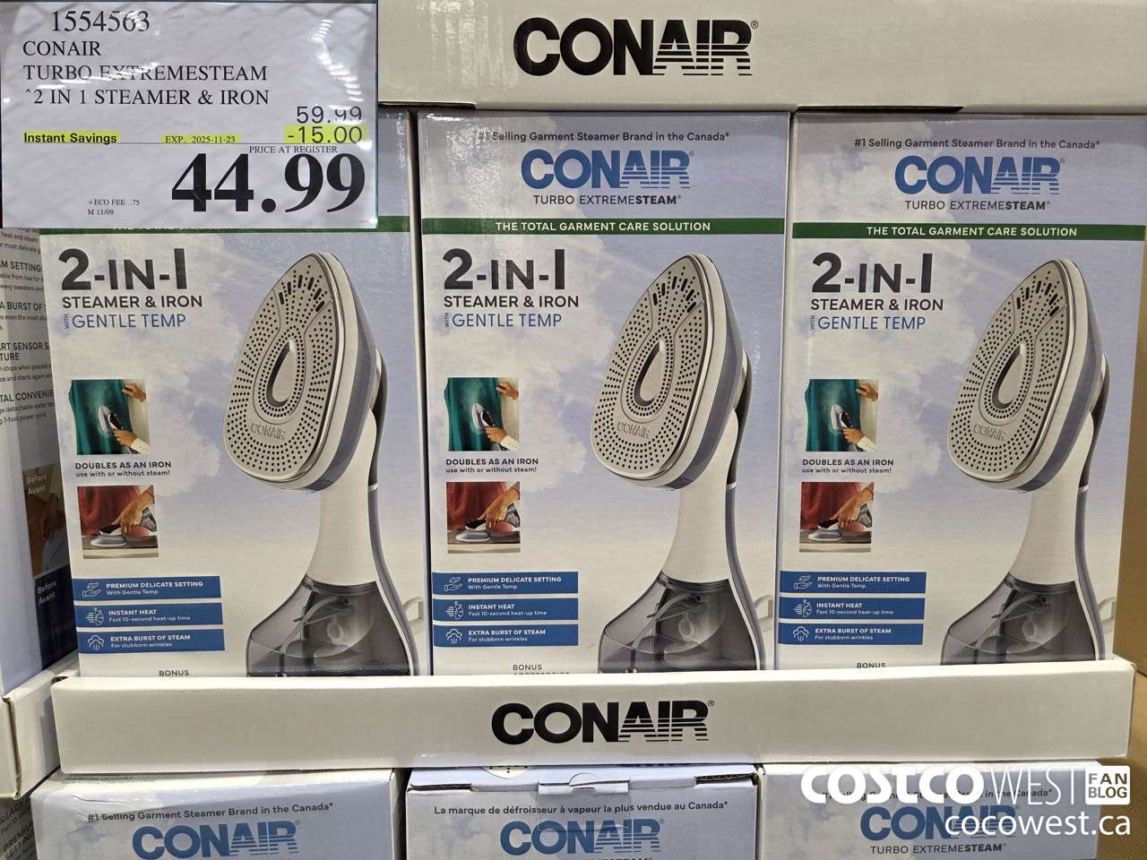 1554563 CONAIR TURBO EXTREMESTEAM 2 IN 1 STEAMER & IRON ($15.00 INSTANT SAVINGS EXPIRES ON 2025-11-23) $44.99