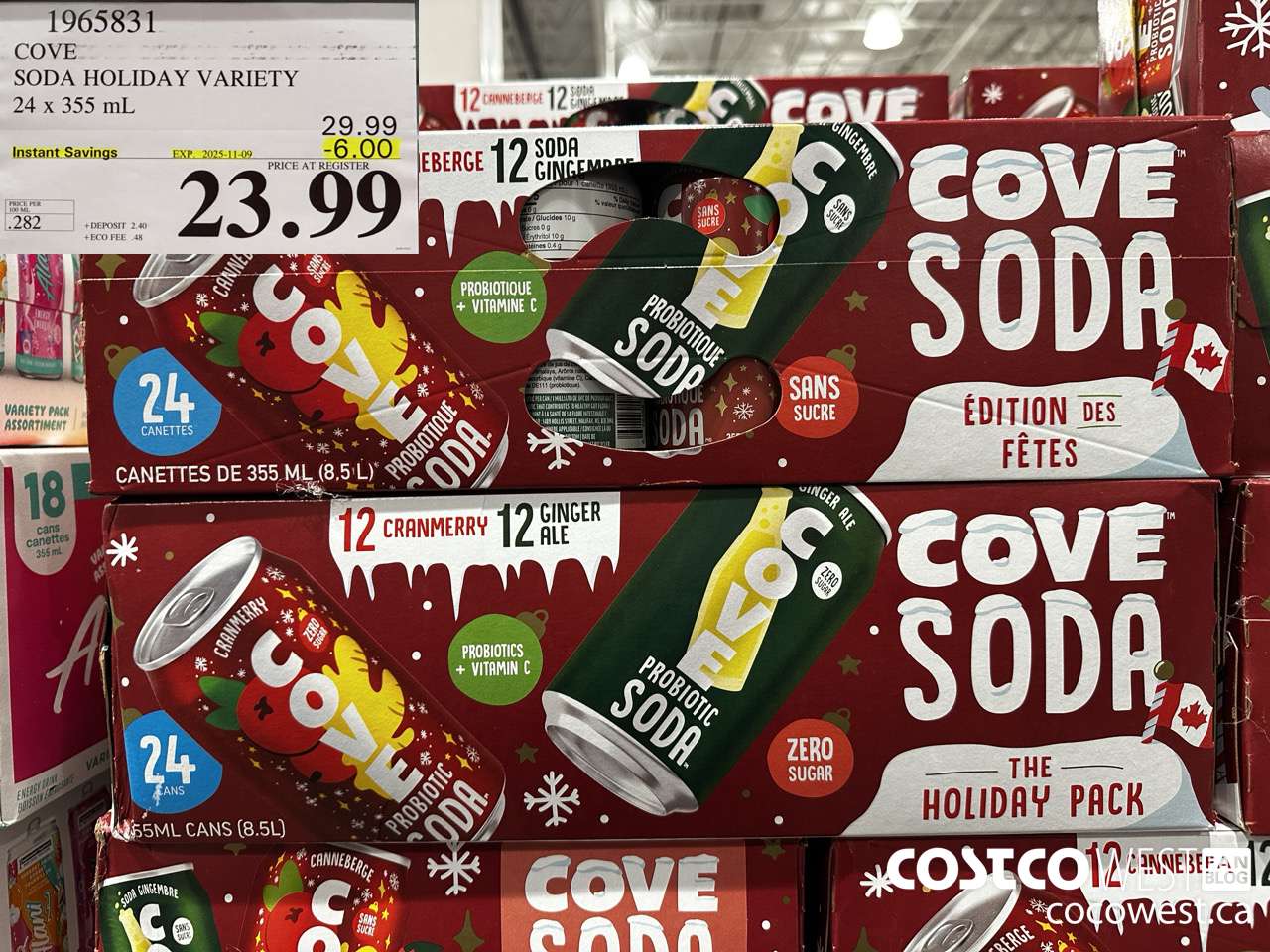 1965831 COVE SODA HOLIDAY VARIETY 24 X 355ML ($6.00 INSTANT SAVINGS EXPIRES ON 2025-11-09) $23.99
